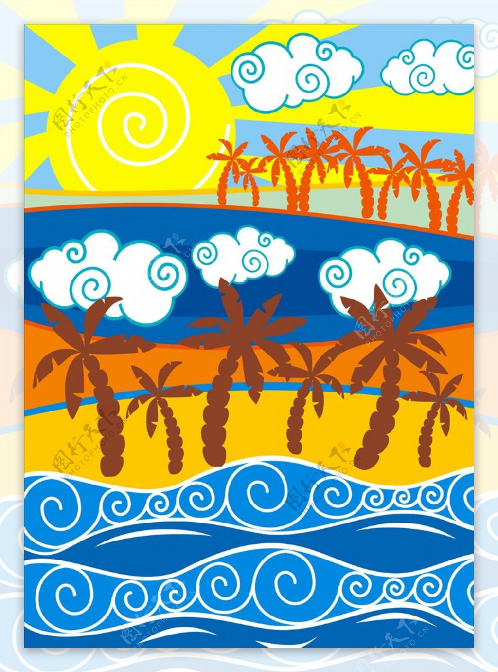阳光沙滩椰子树矢量图下载
