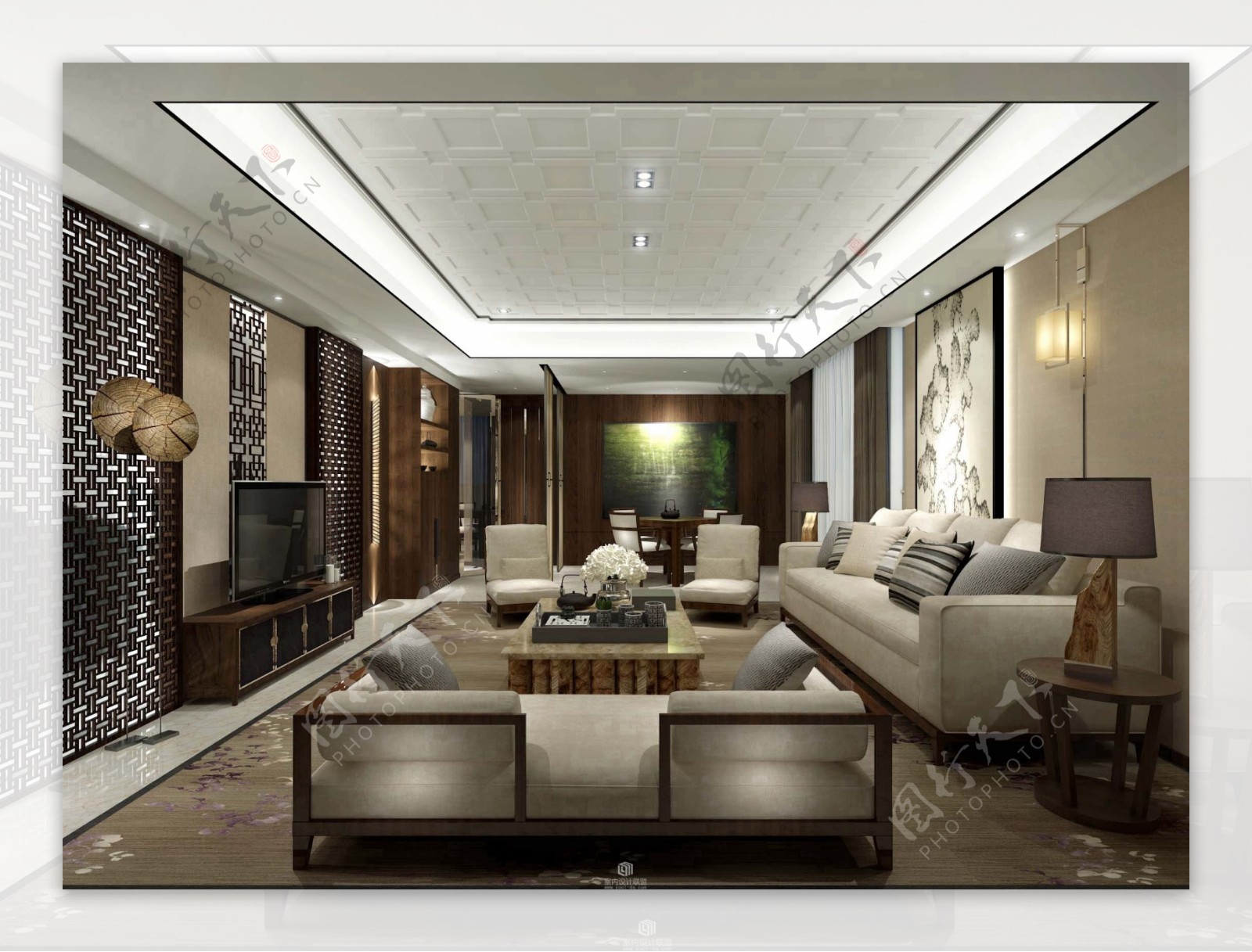 现代时尚客厅浅褐色地板室内装修效果图