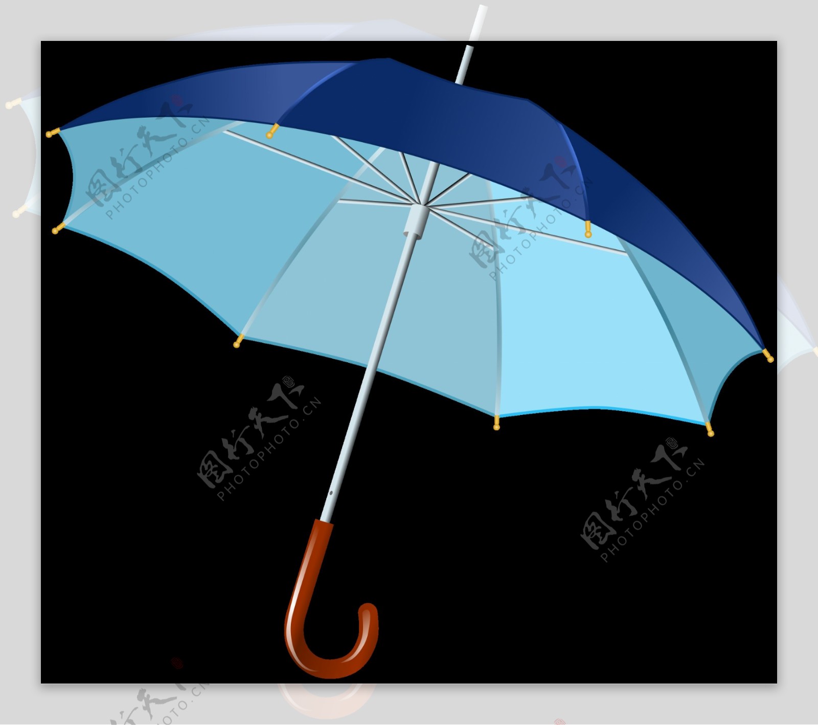 蓝色调太阳伞免抠png透明素材