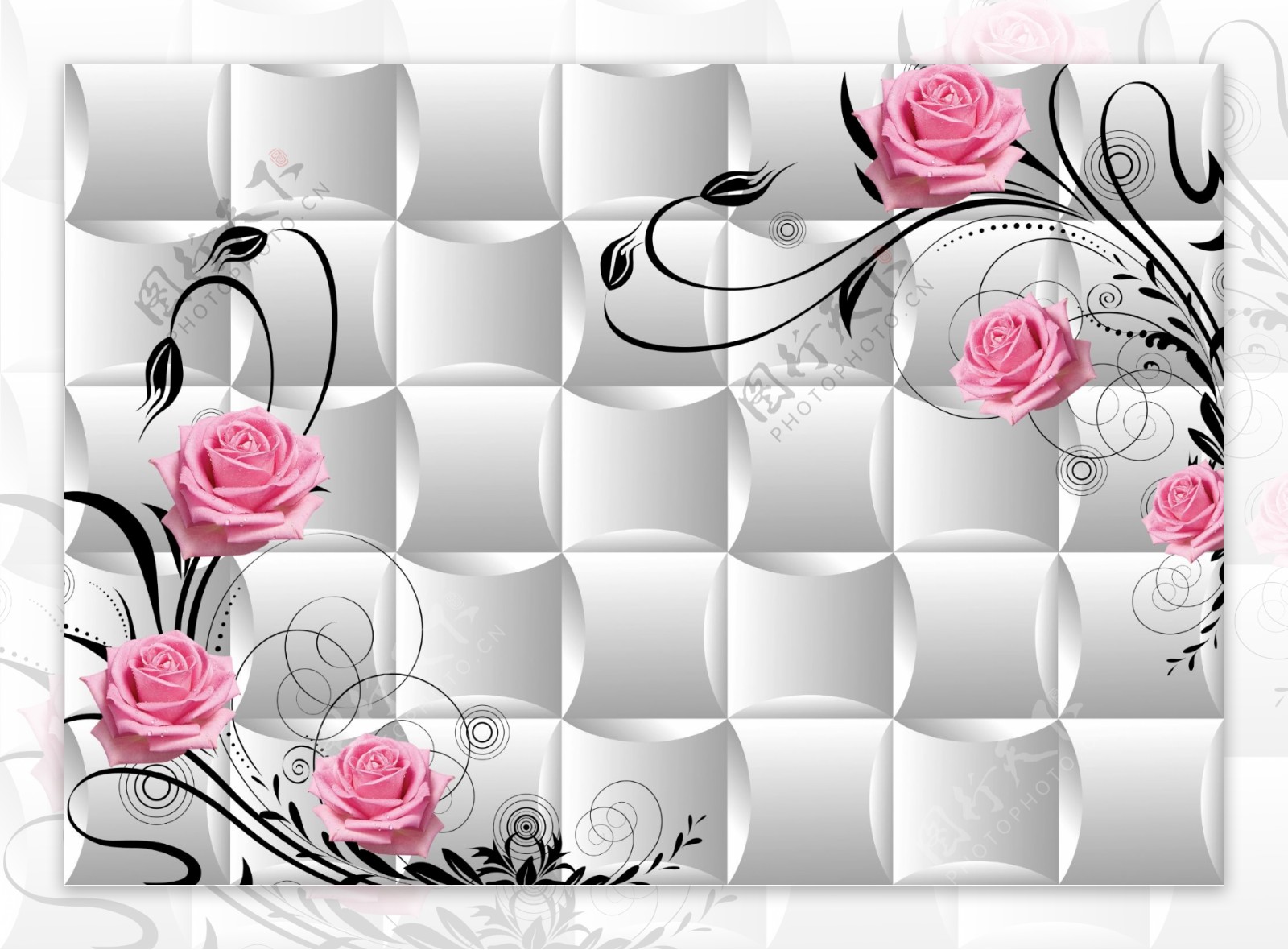 玫瑰梦幻花卉电视背景墙
