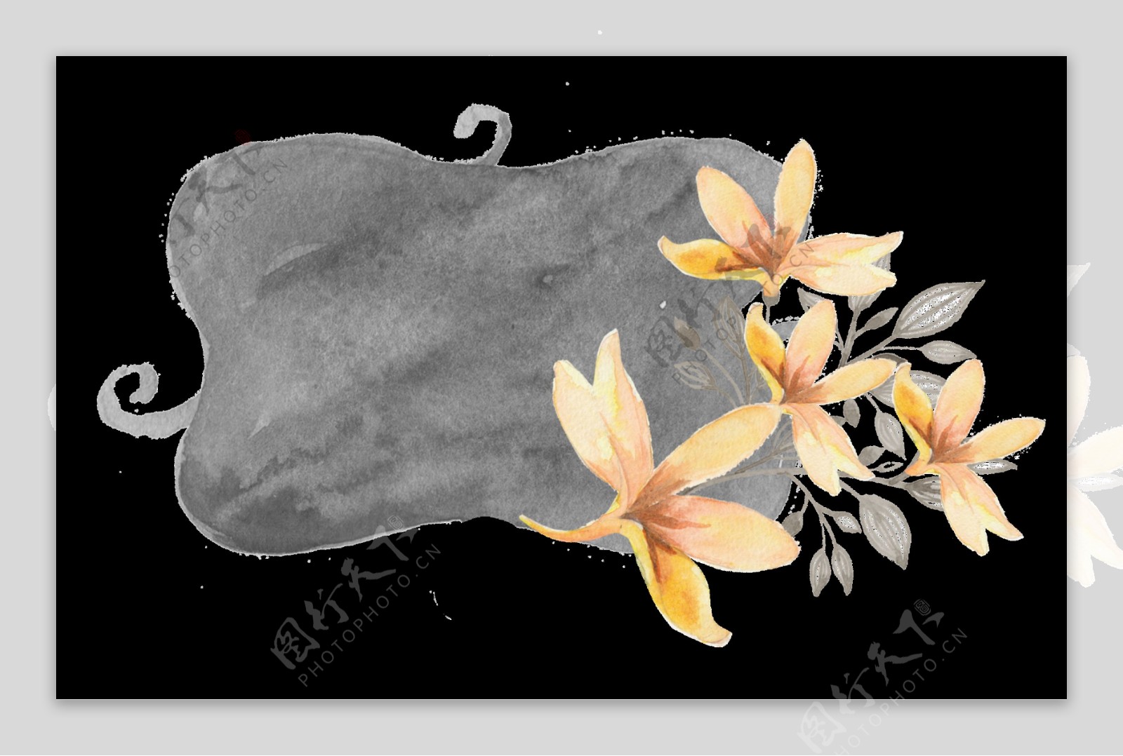 灰色欧式边框与花卉png透明素材