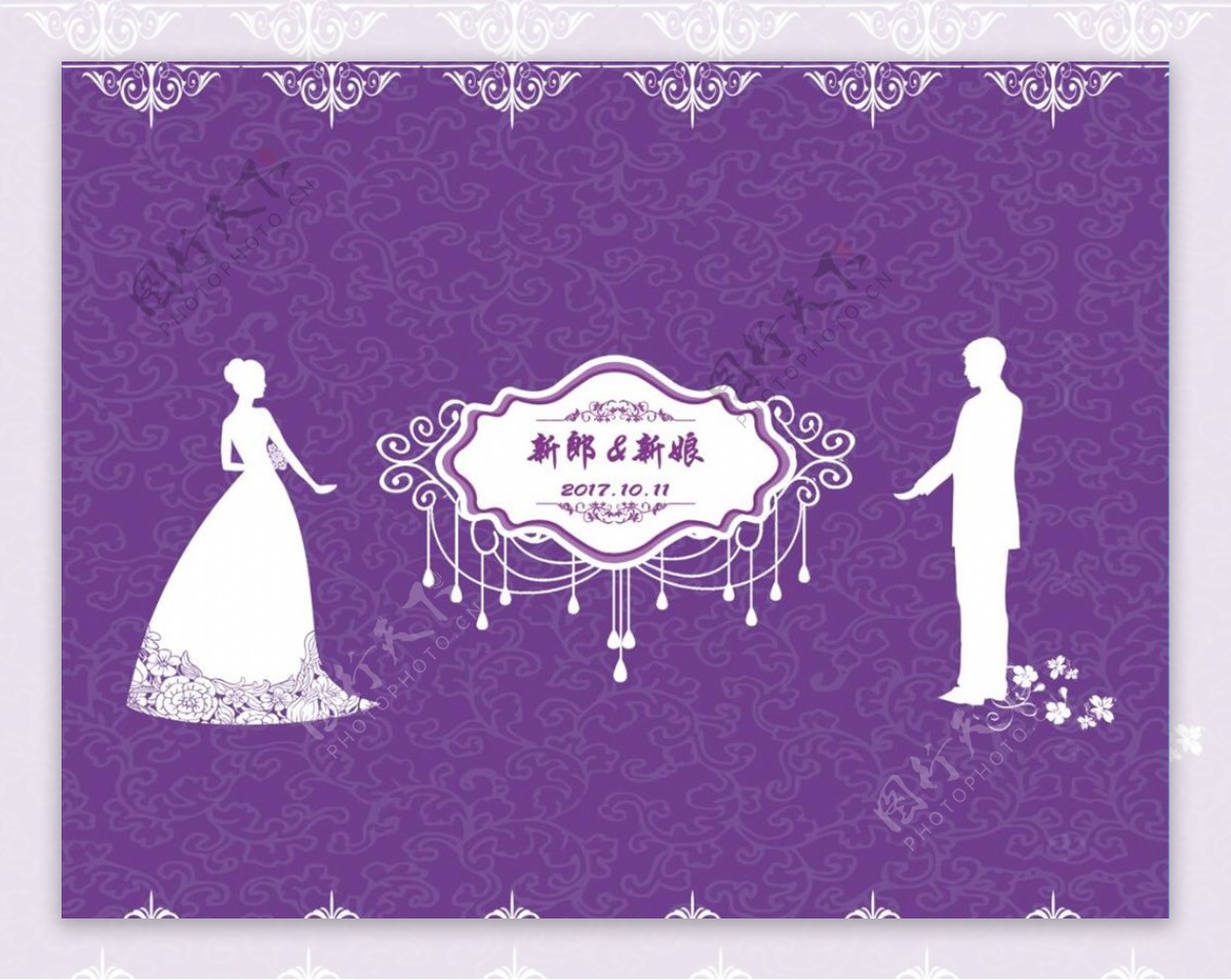 紫色婚礼背景主背景