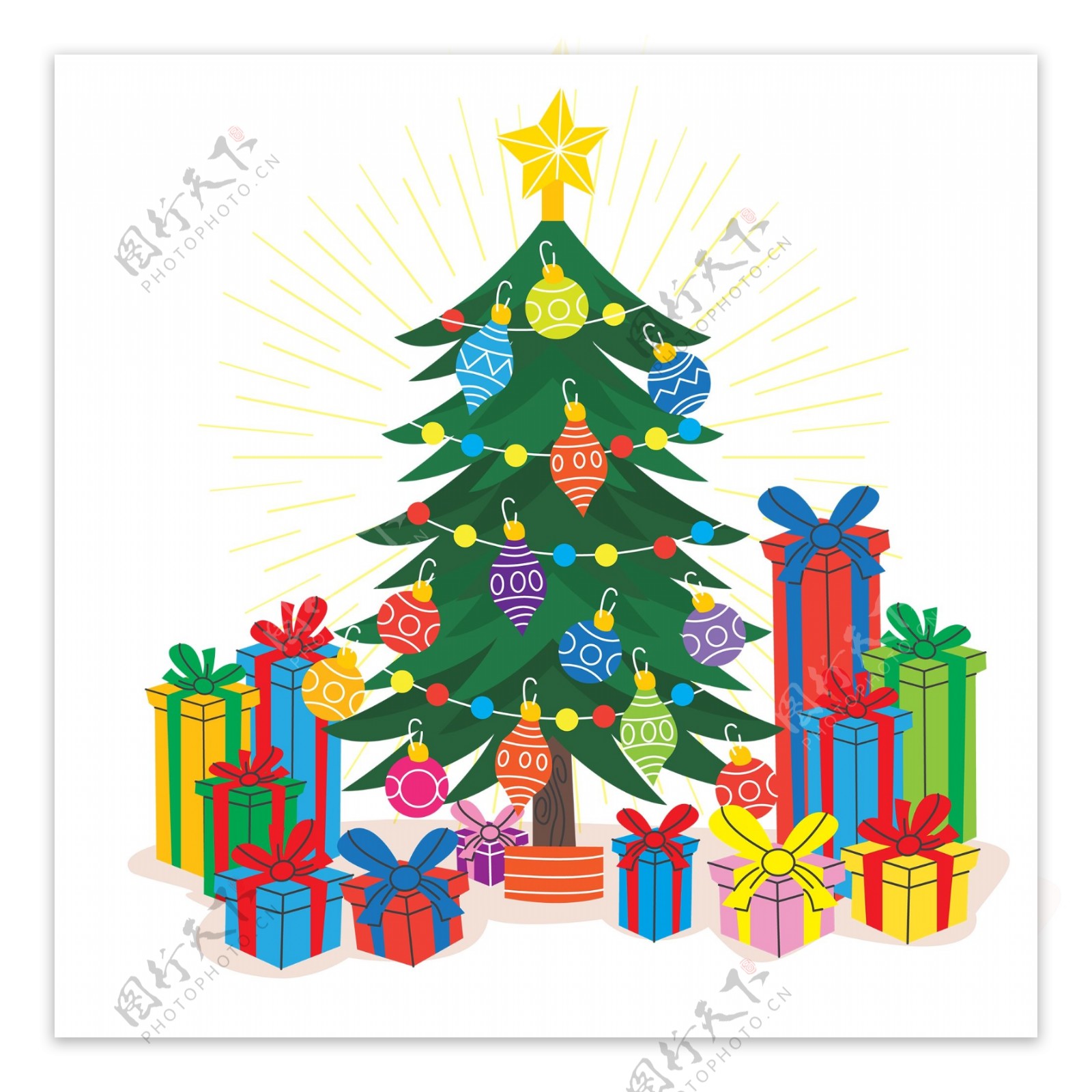 彩色礼盒圣诞树免抠psd透明素材