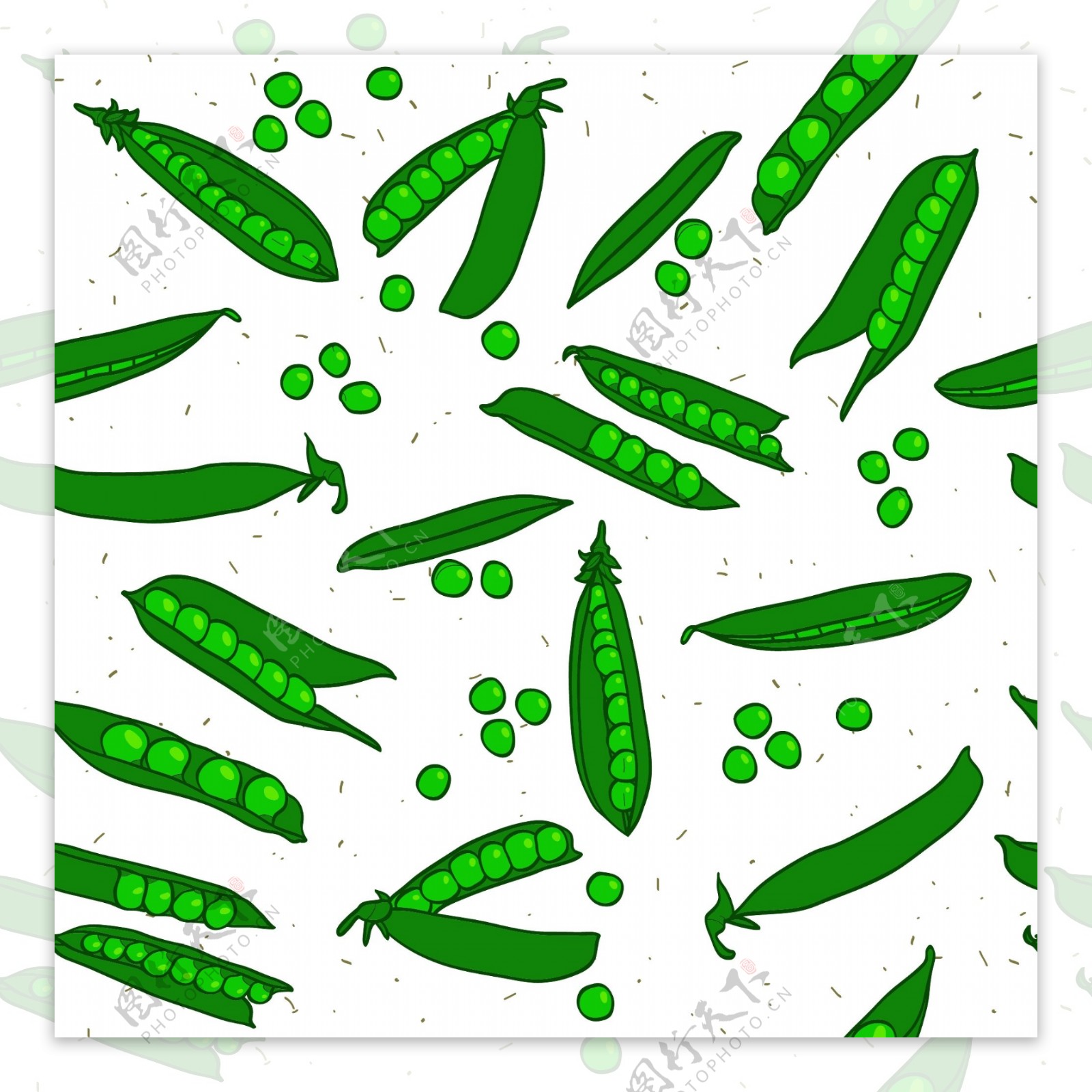绿色清新豌豆蔬菜手绘壁纸图案