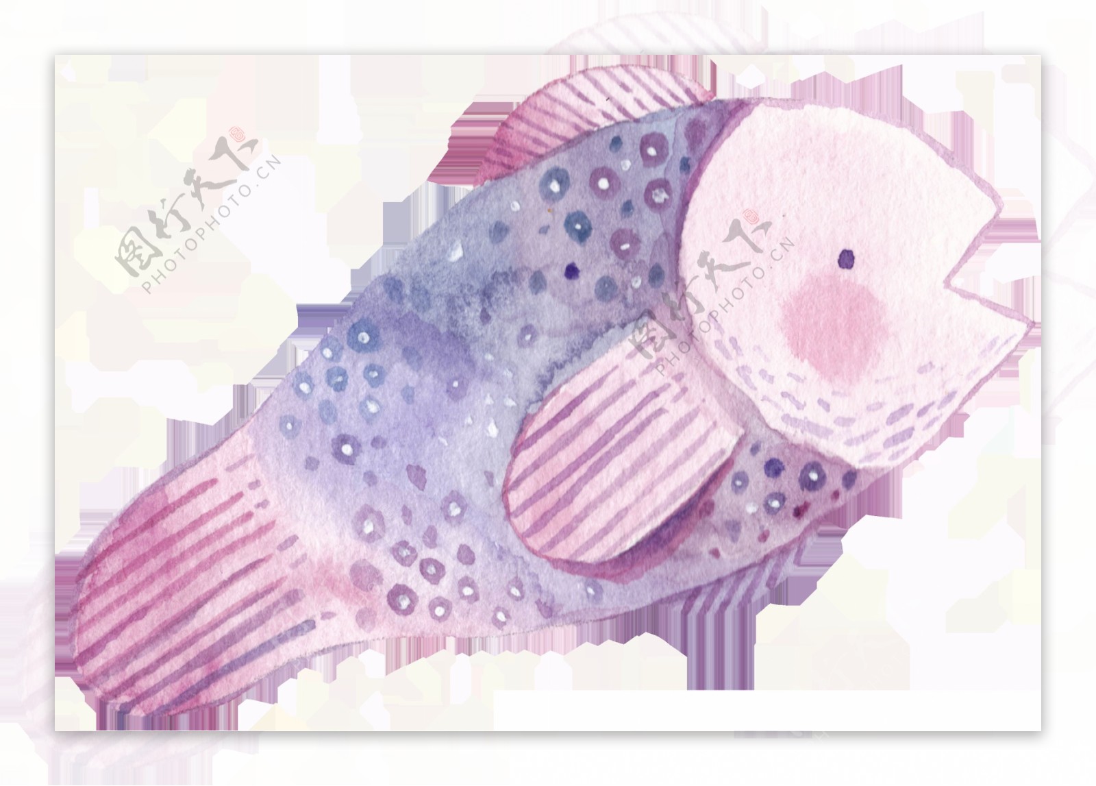 可爱鱼类卡通水彩透明素材