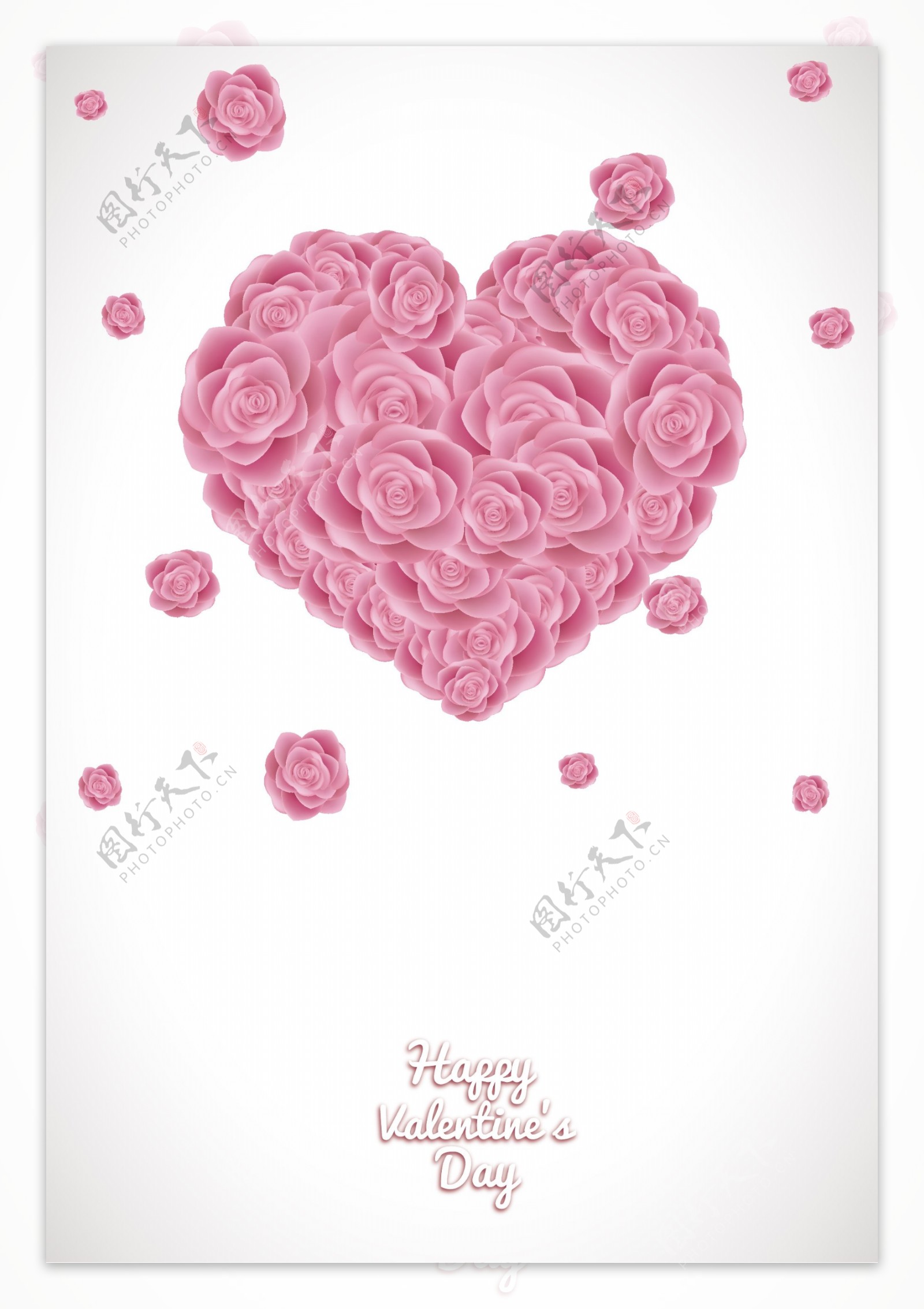 粉红色爱心玫瑰花情人节海报背景素材