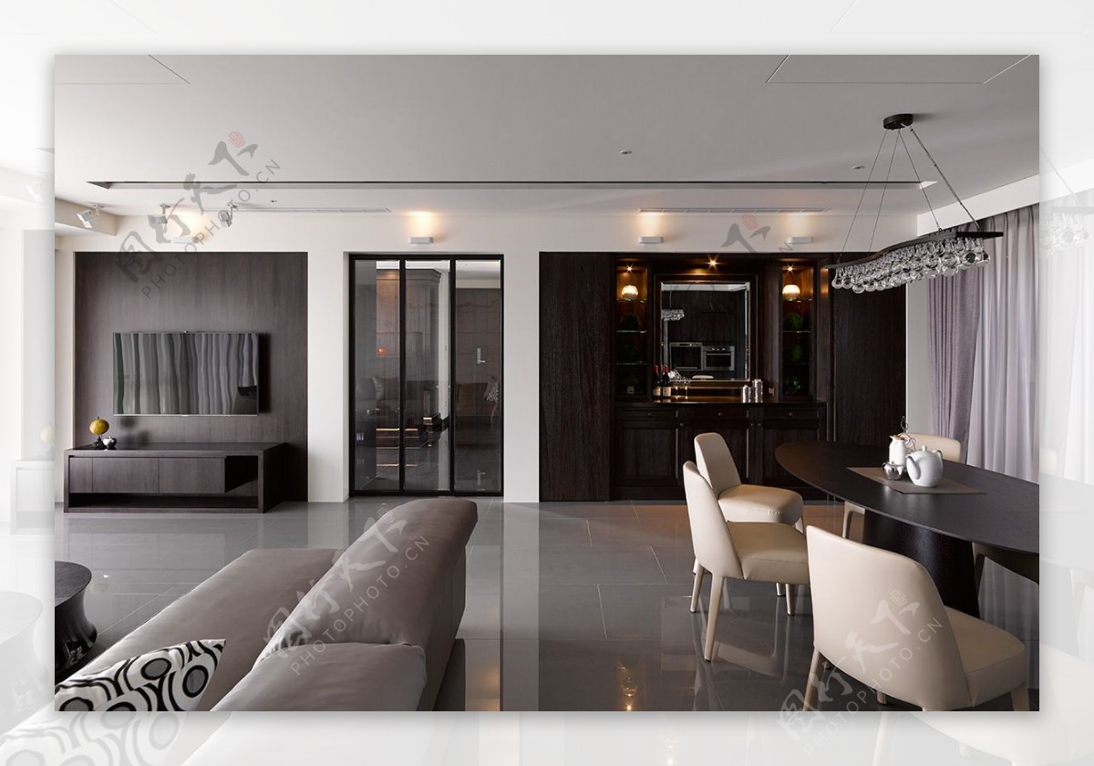 现代时尚客厅灰褐色沙发室内装修效果图