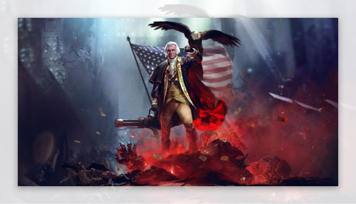 美国首任总统华盛顿独立战争手绘