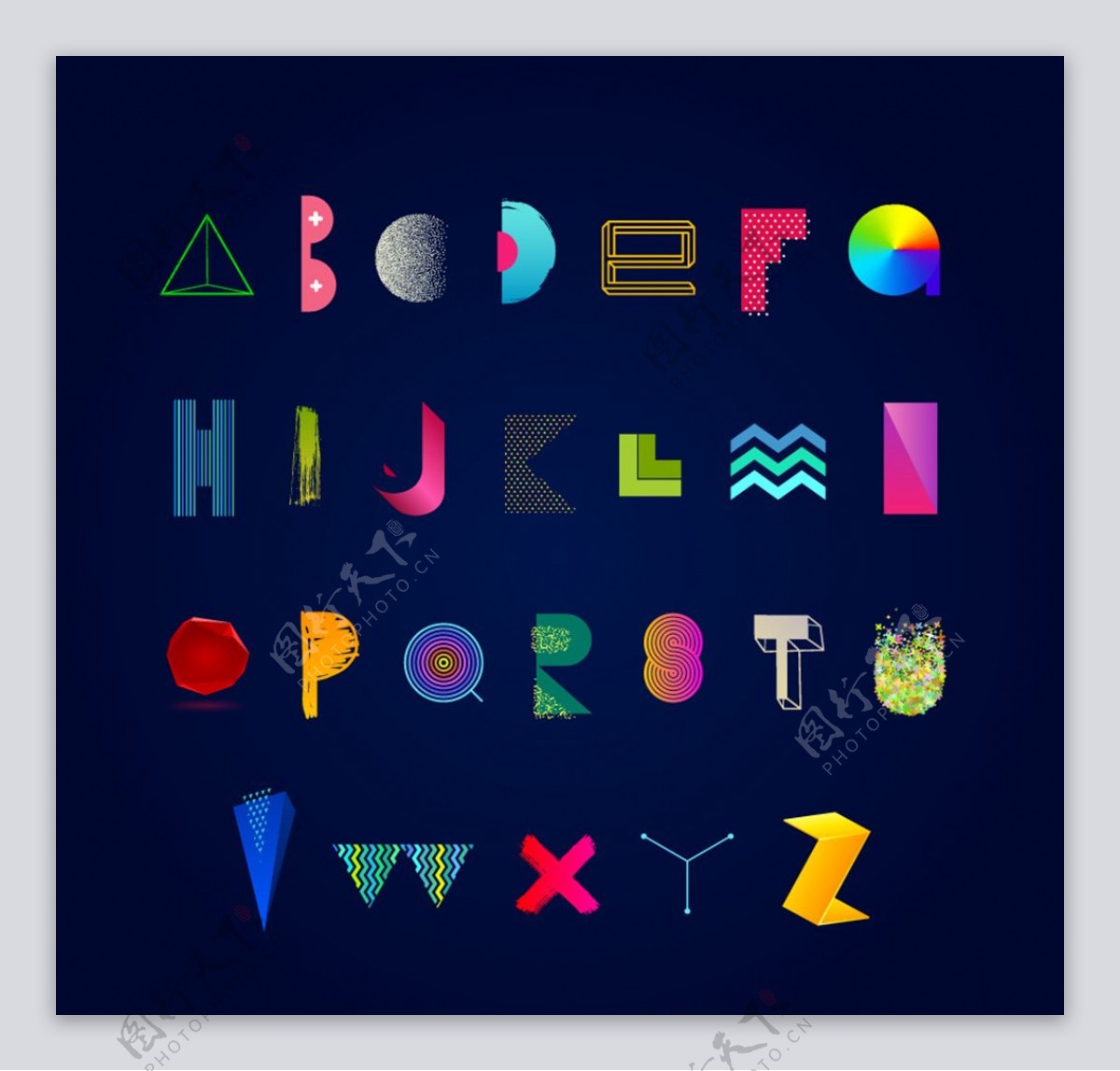 彩色造型英文字母矢量素材