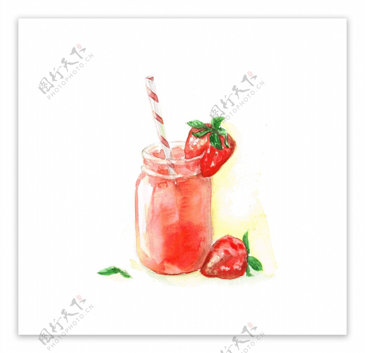 水彩绘美味的草莓果汁