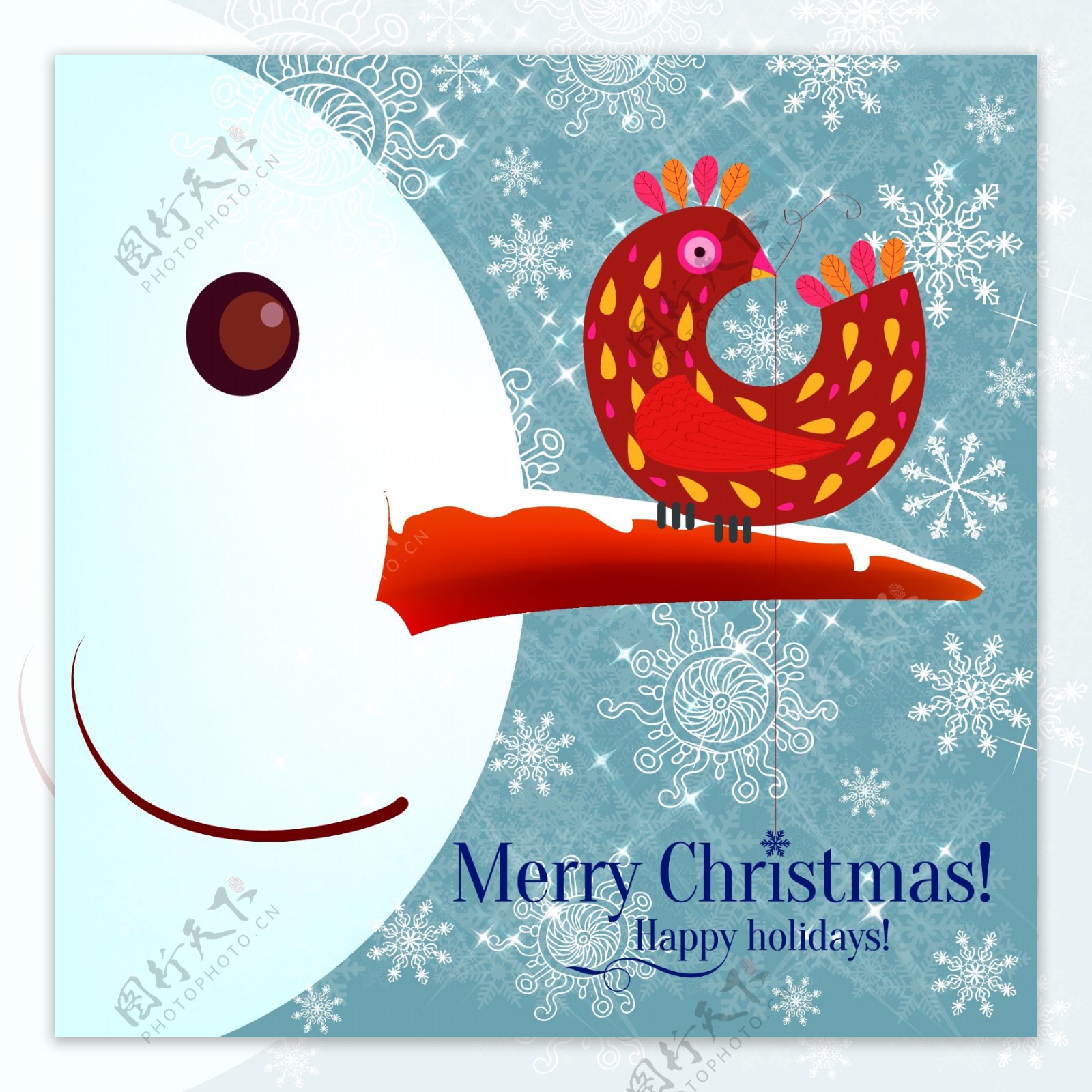 雪人和旋塞装饰圣诞雪花背景素材