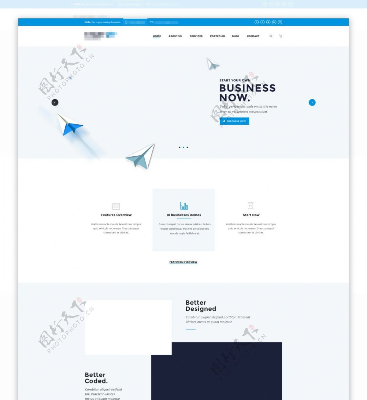 蓝色科技商务电子行业通用网站模板