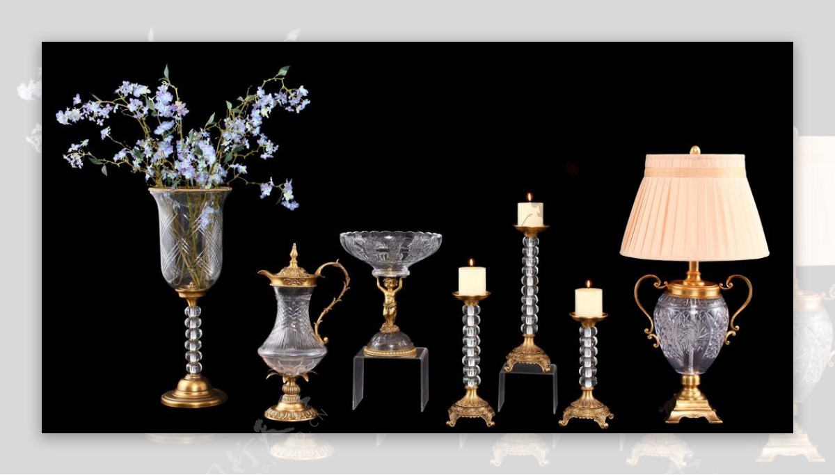 欧美水晶配铜台灯烛台花瓶