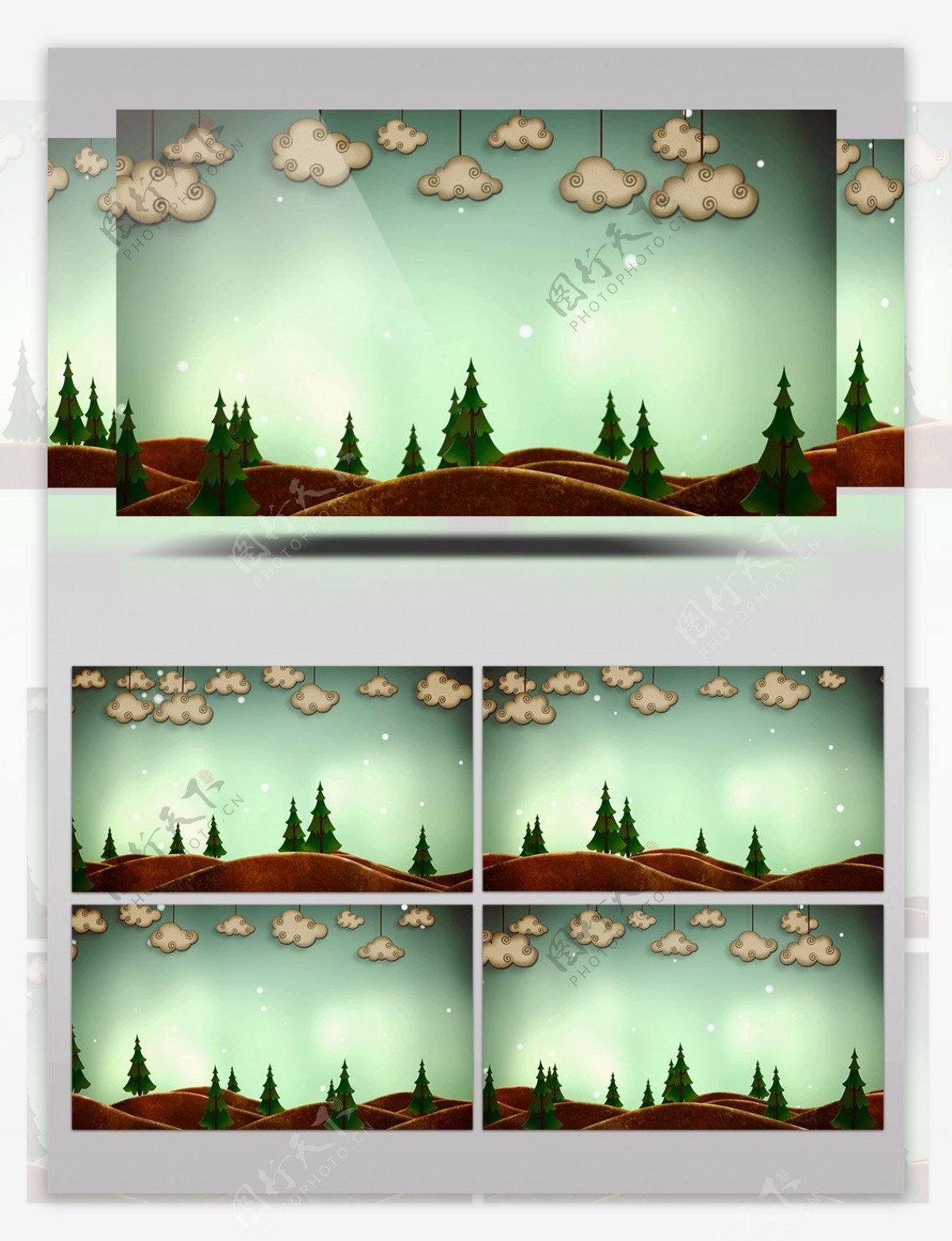 唯美卡通云朵小树童话视觉LED背景视频