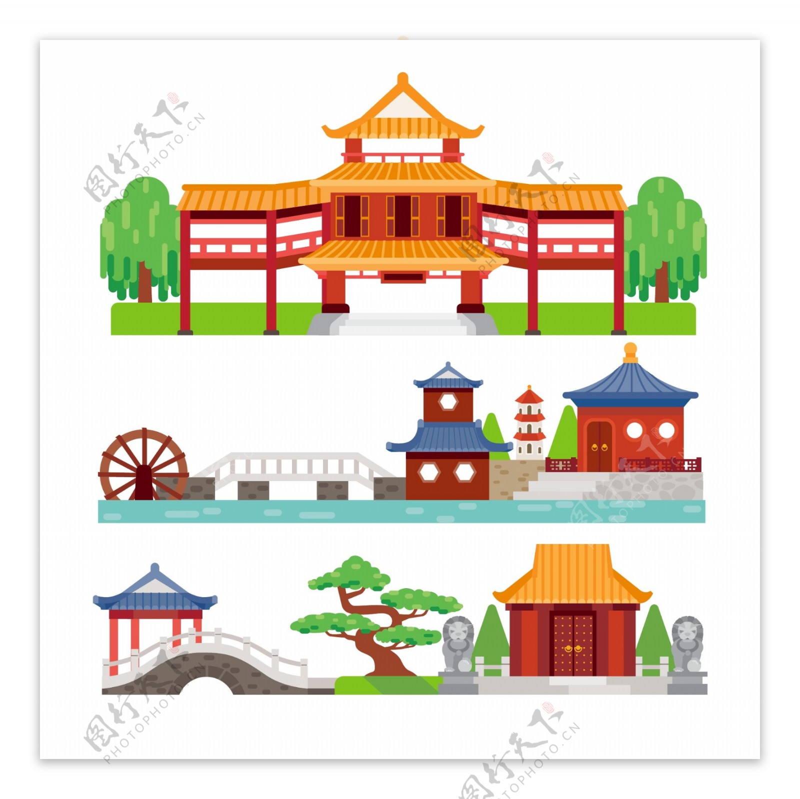 中国传统园林建筑插画