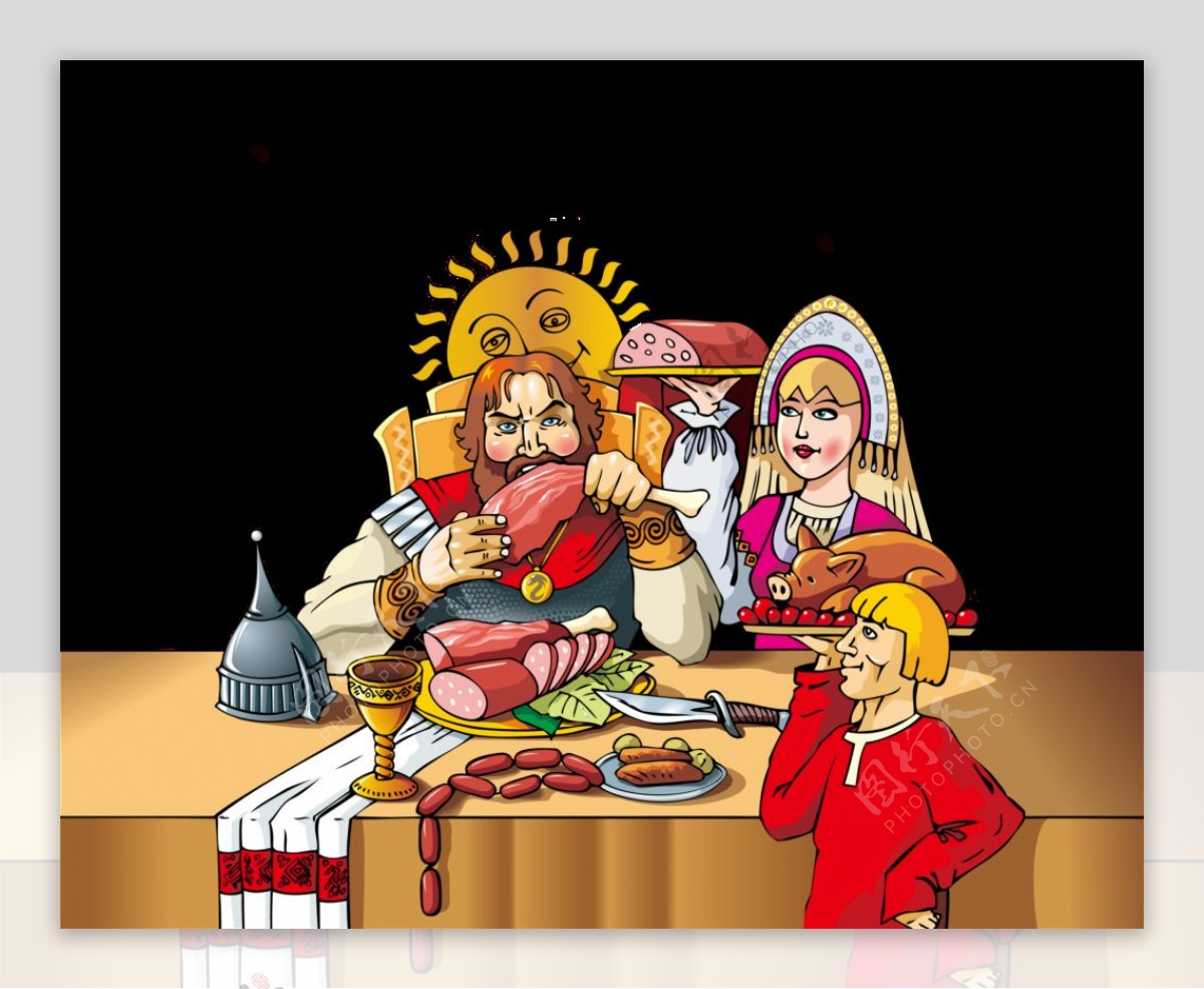 卡通童话国王王妃美食图案元素