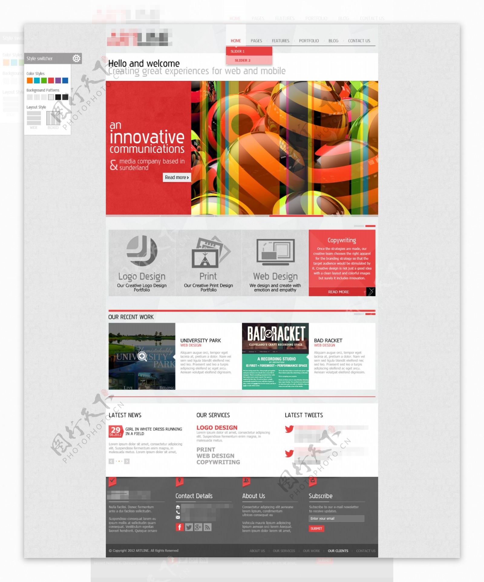 红色精美的创意科技印刷网站首页