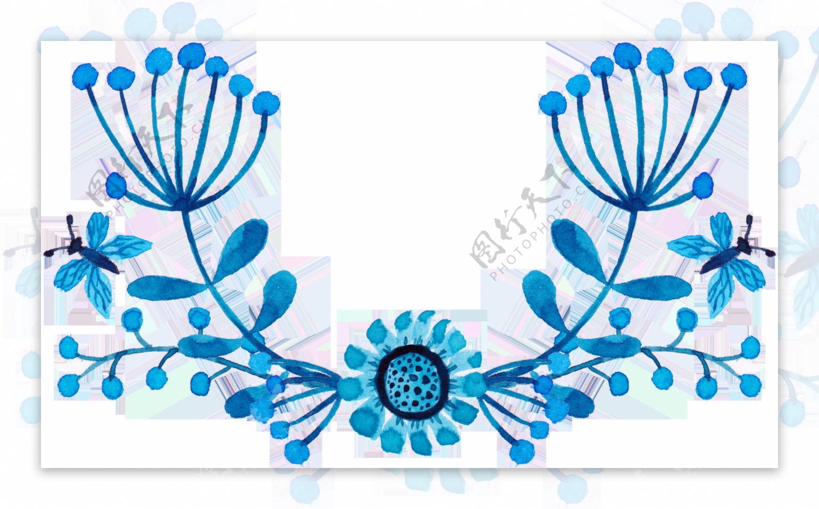 蓝色植物花草装饰素材