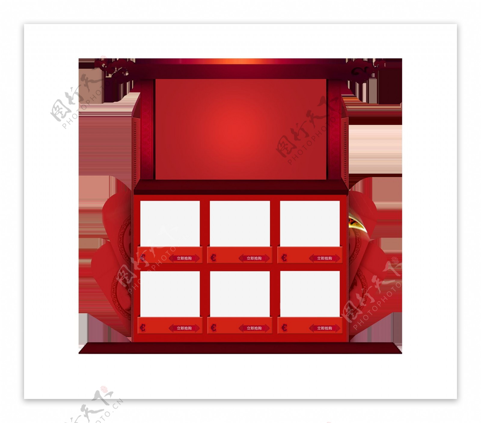 红色中式门框分栏png元素