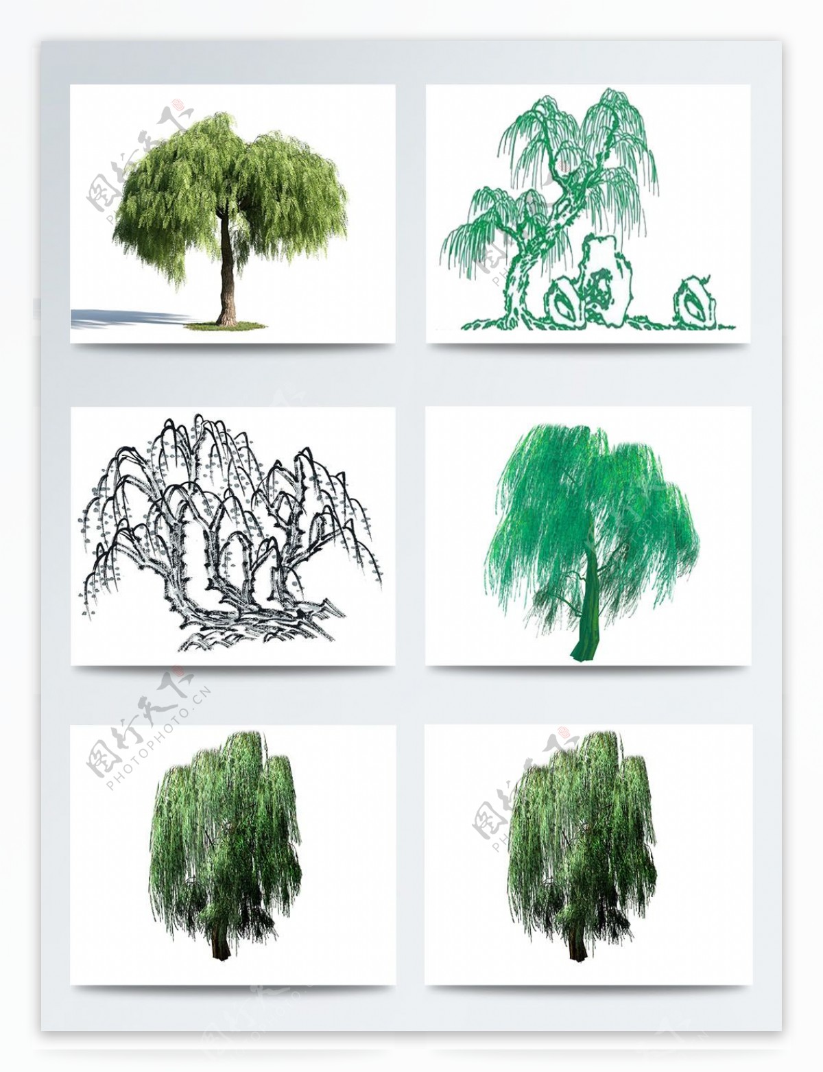 手绘柳树中国风图案