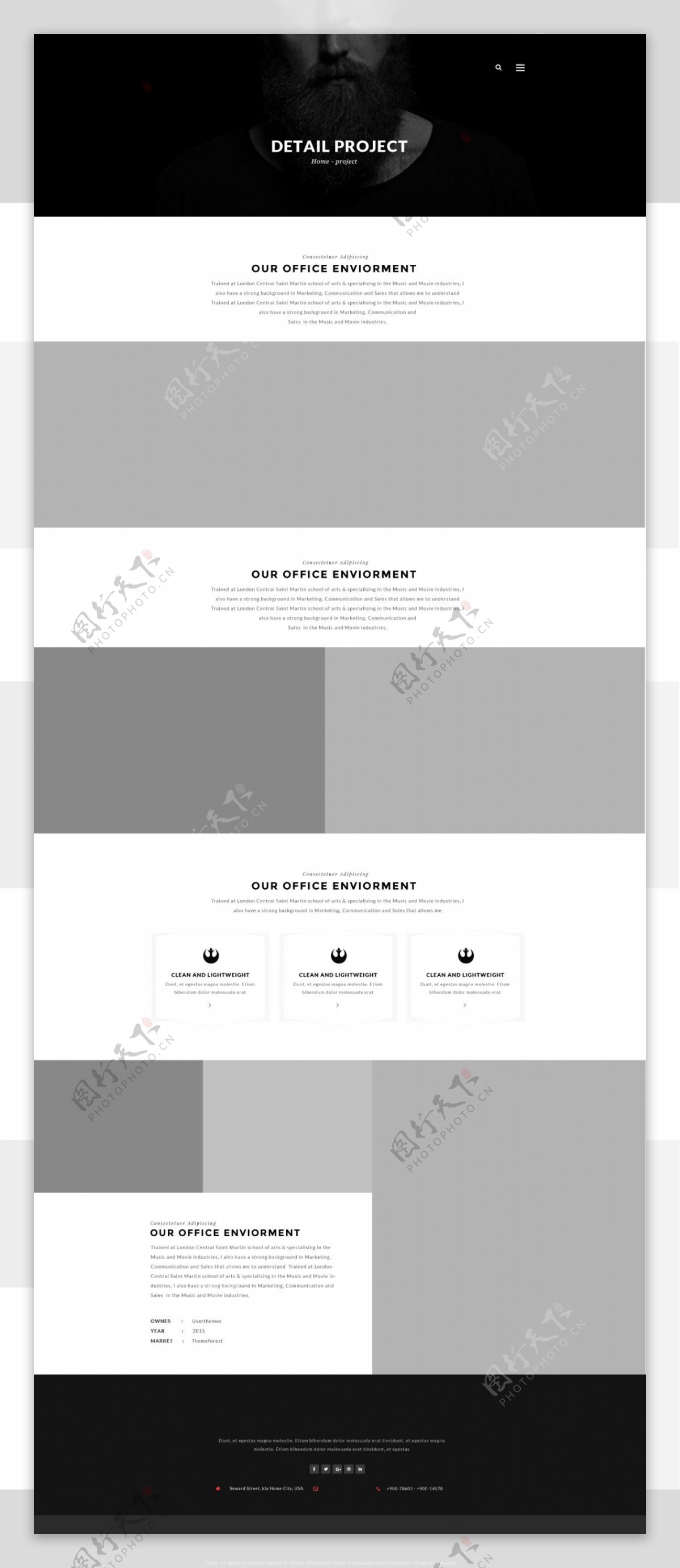 黑白灰精致项目工作网页设计PSD素材