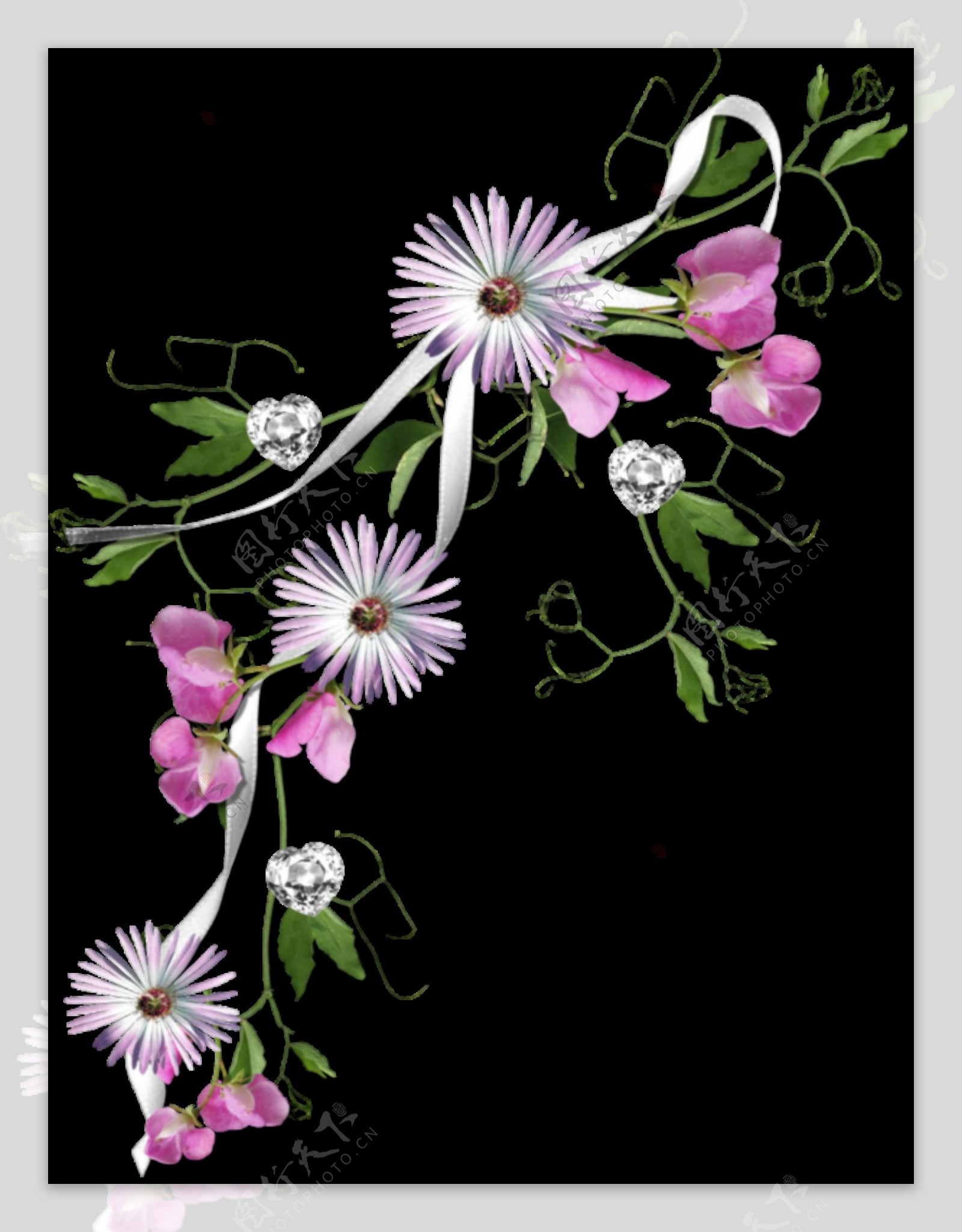 清新紫色小花手绘菊花装饰元素