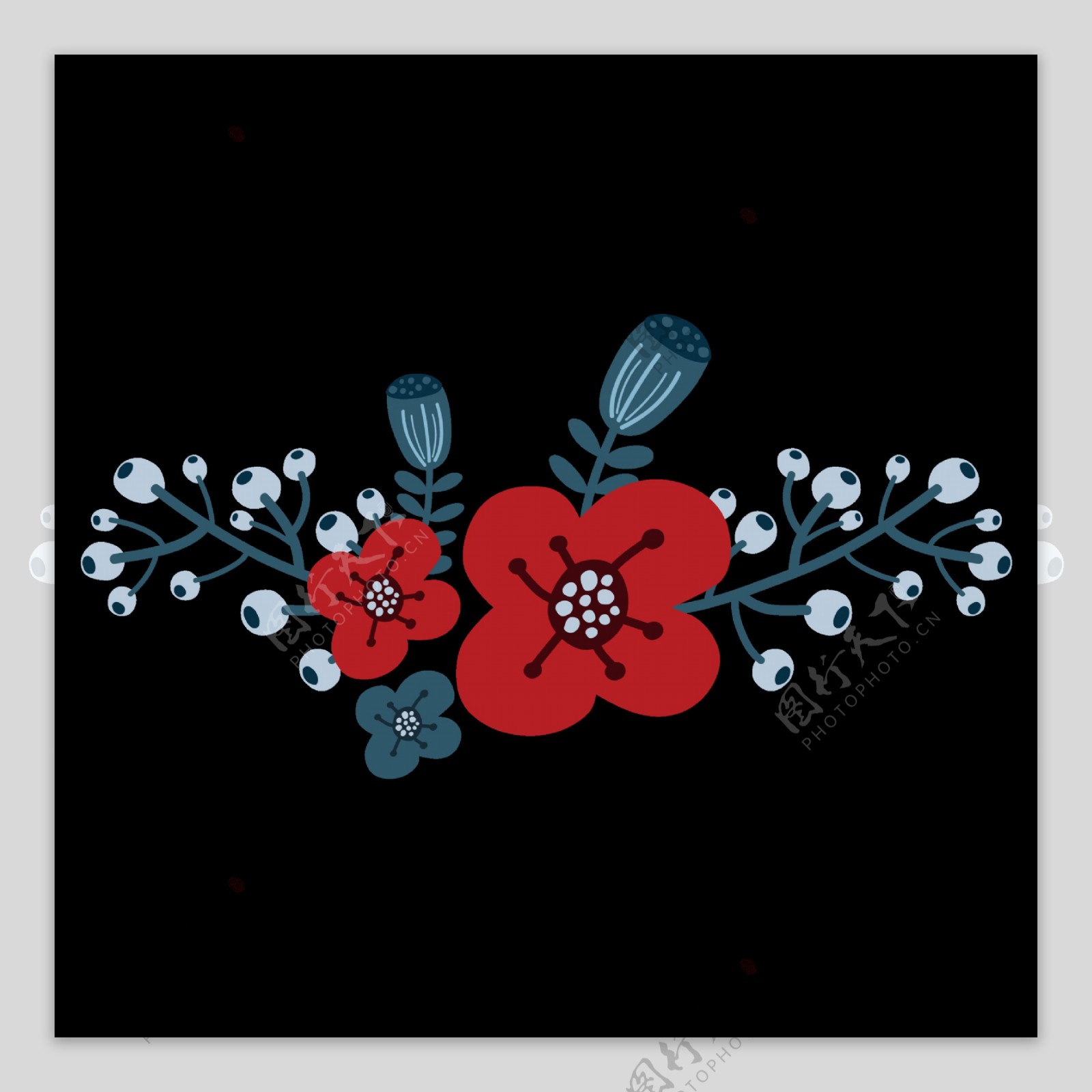 手绘植物红花透明花朵素材