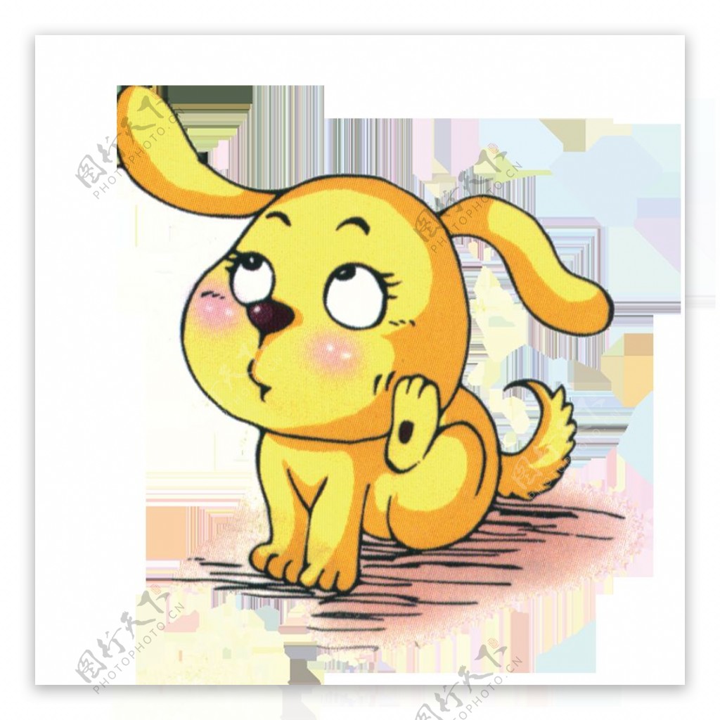 调皮黄色小狗卡通手绘装饰元素