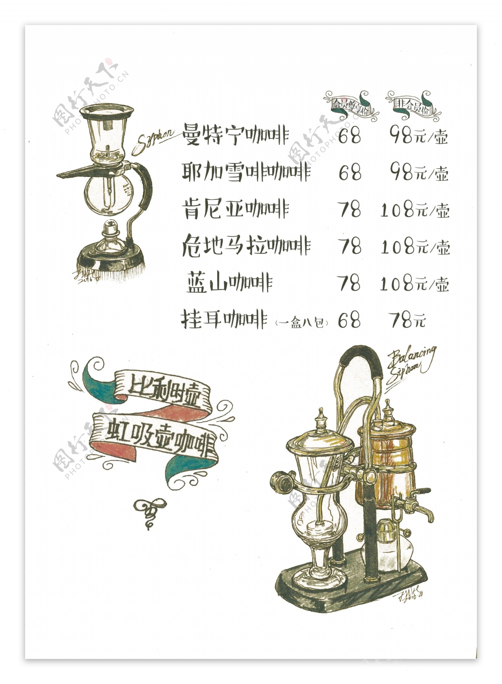 手绘咖啡厅菜单