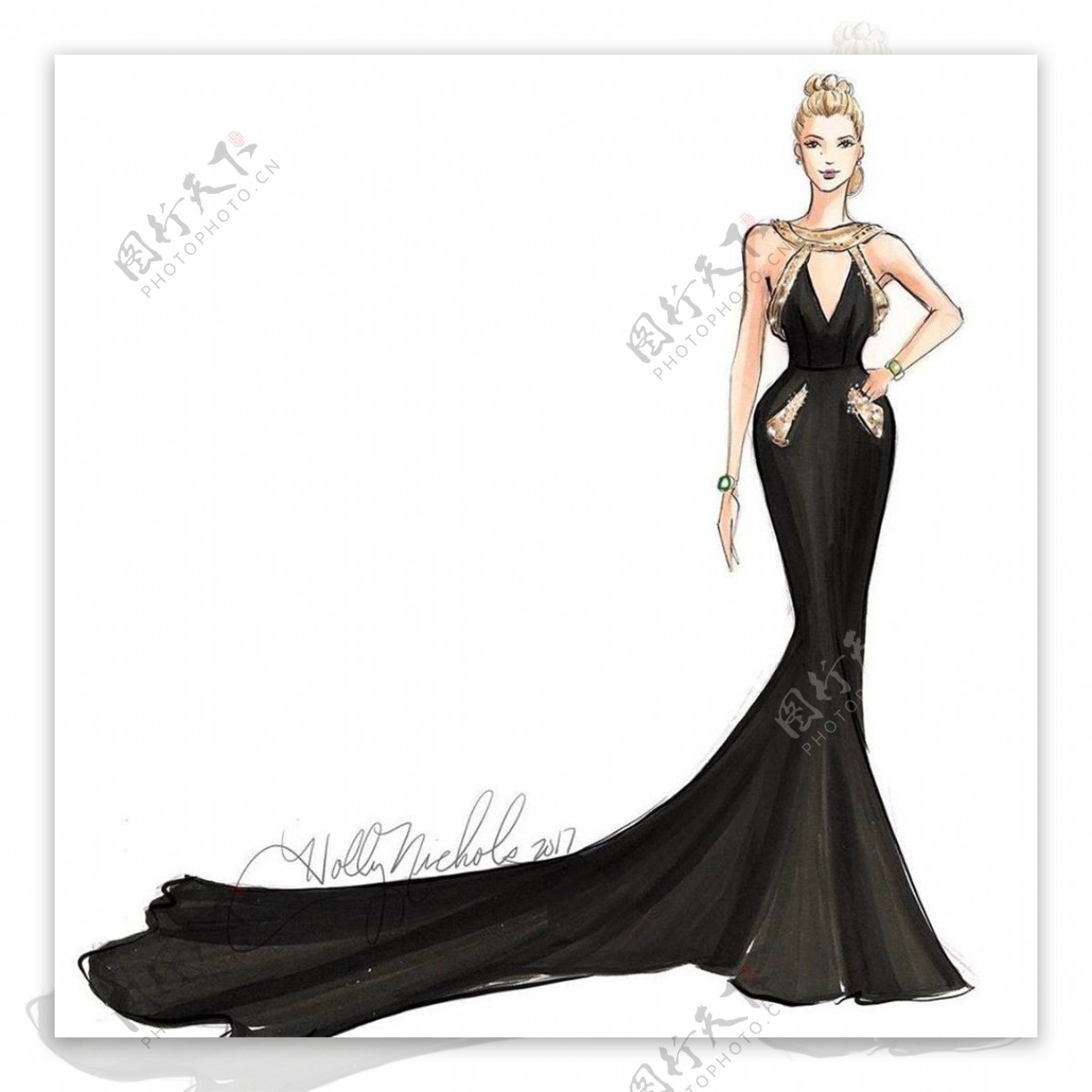 时尚黑色长裙礼服设计图