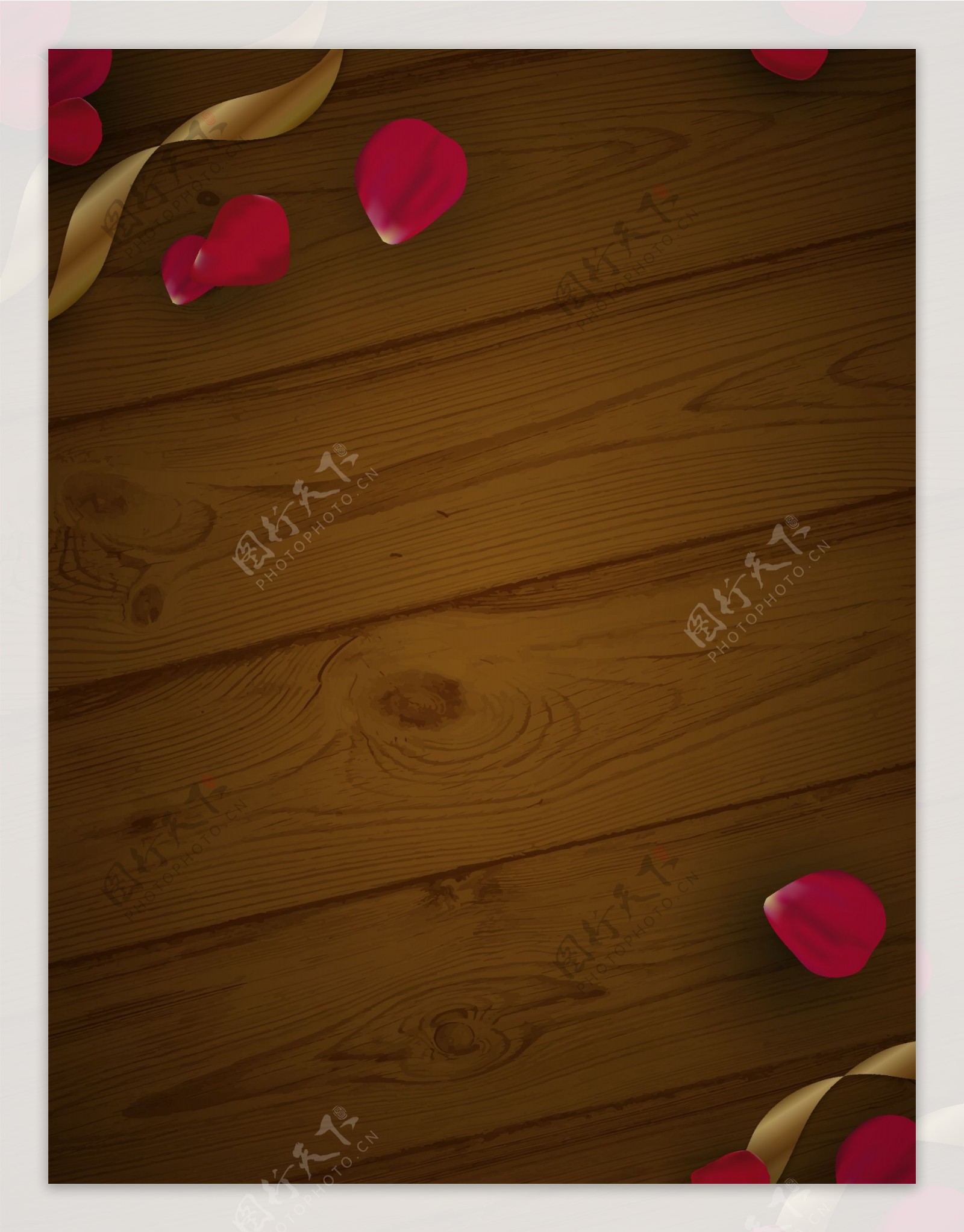 矢量木板玫瑰花瓣浪漫背景