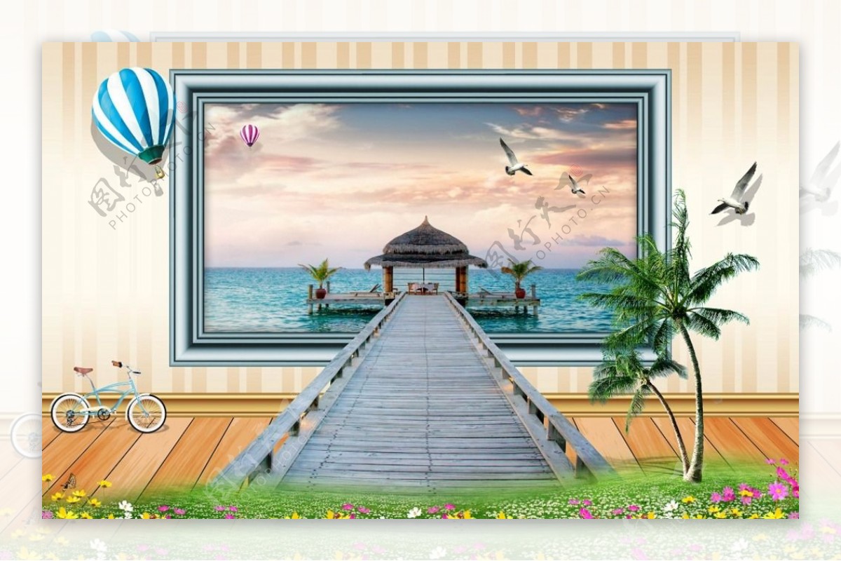 海洋风情电视背景墙
