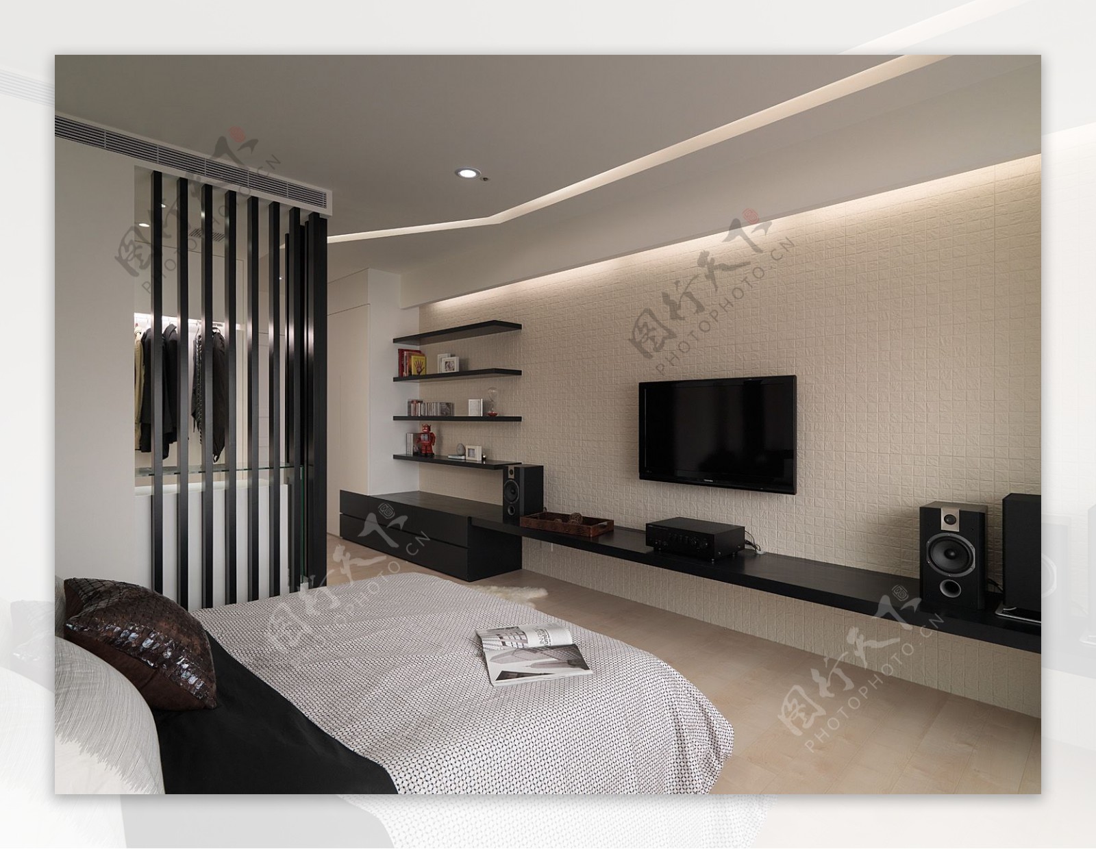 新中式设计卧室效果图