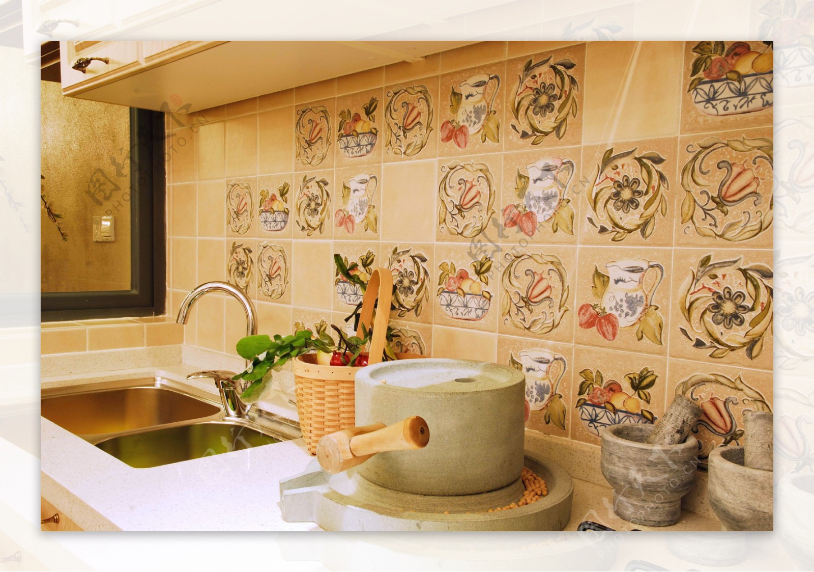 田园地中海厨房花纹墙壁装修效果图