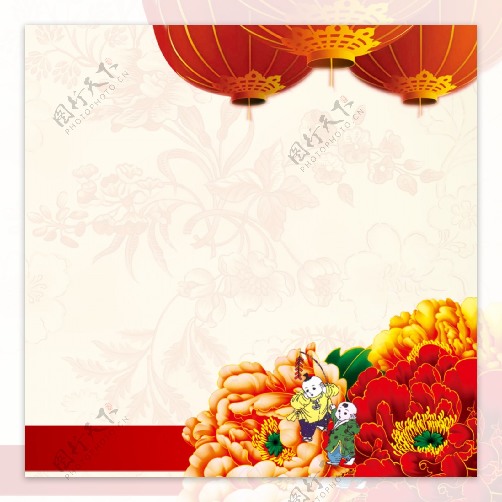中式牡丹花朵新年主图设计