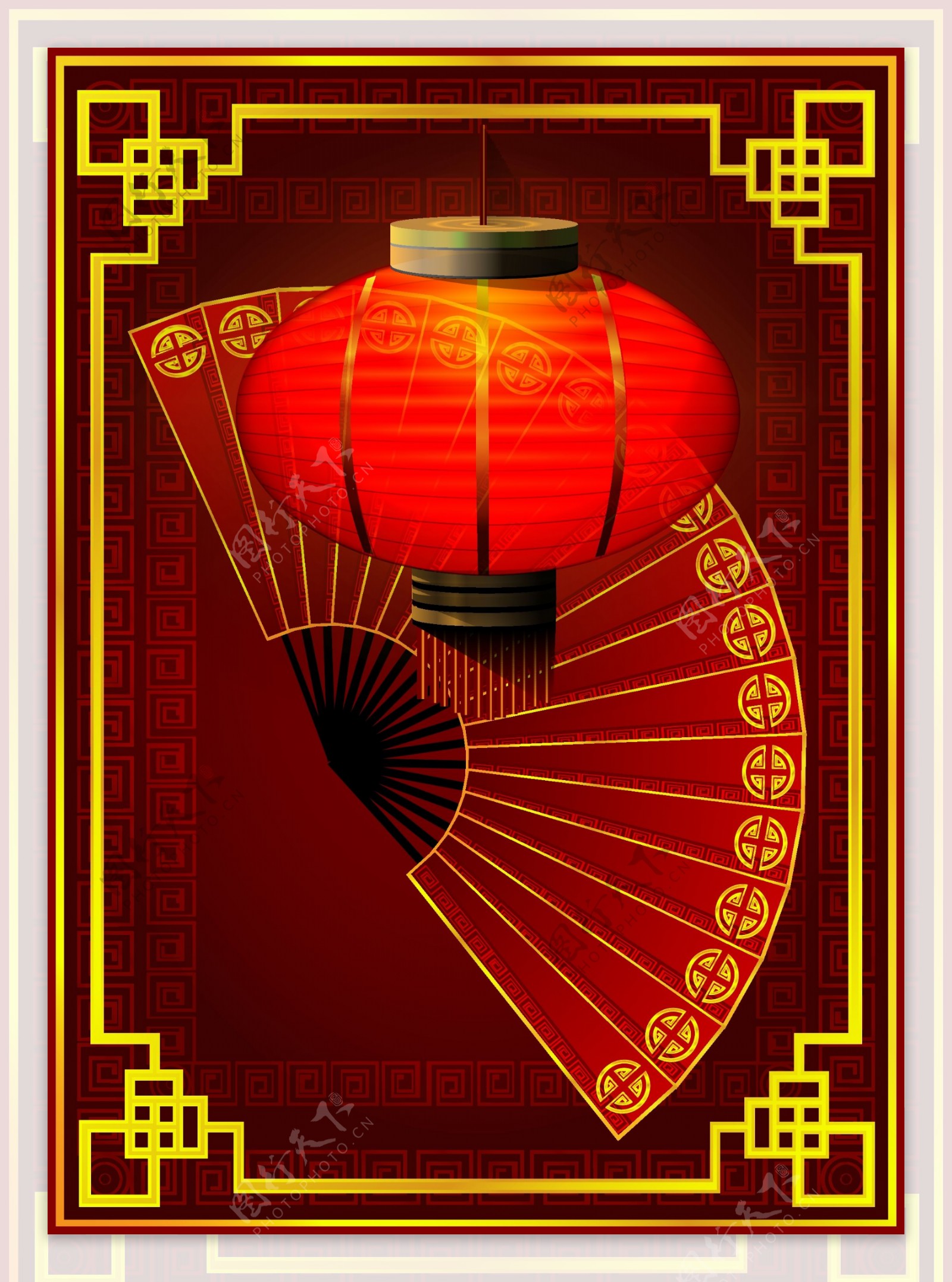 中国传传统灯笼和扇子节日元素