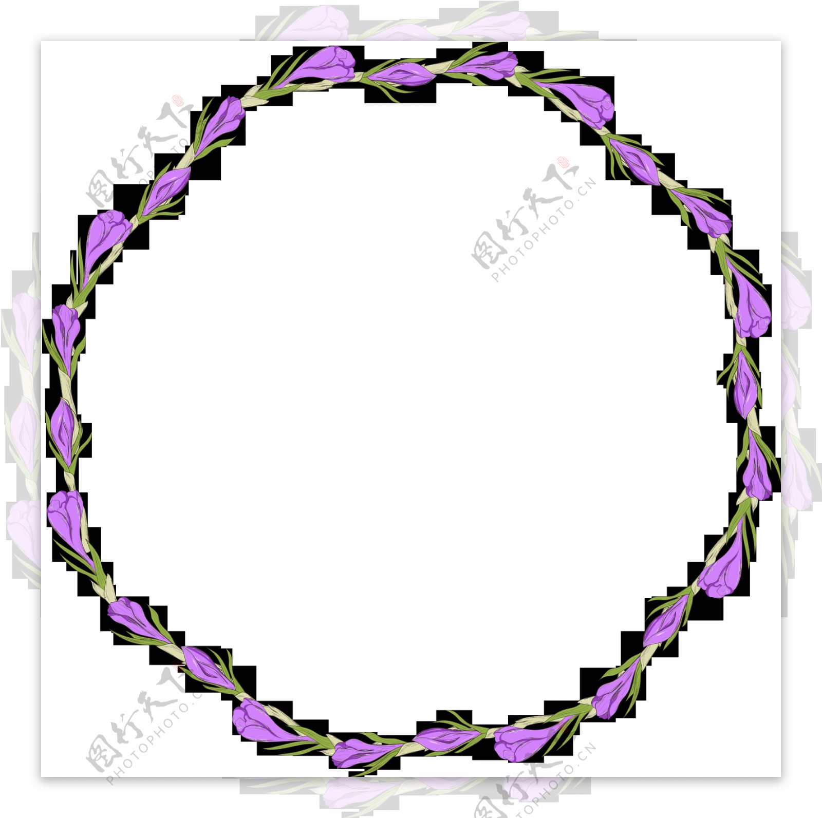 紫色小花朵编织花环透明花朵素材
