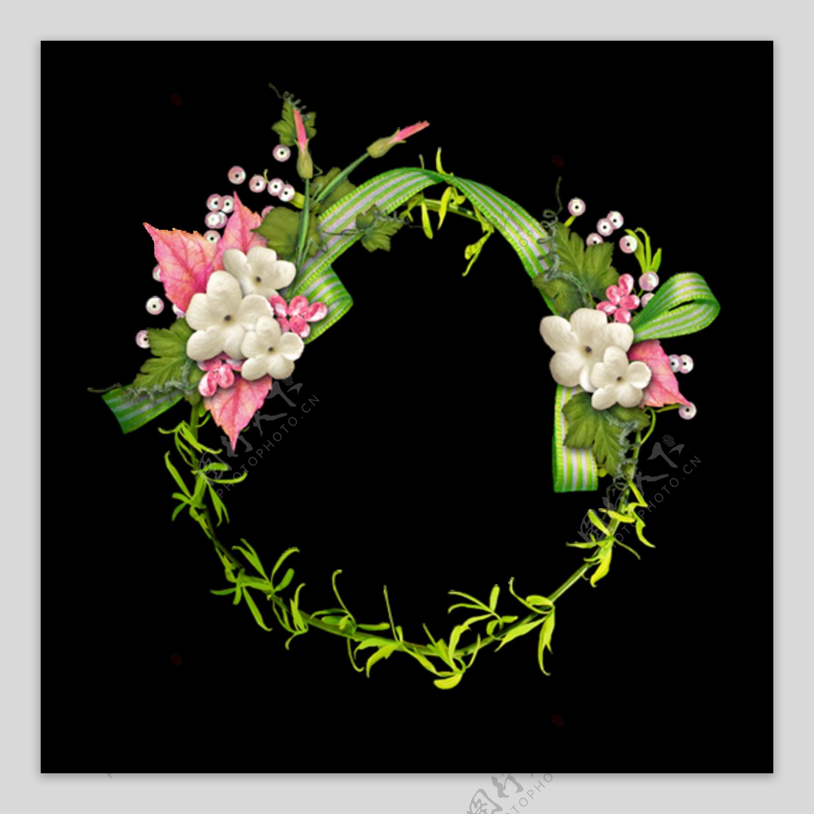 自然风绿色植物手绘花环装饰元素
