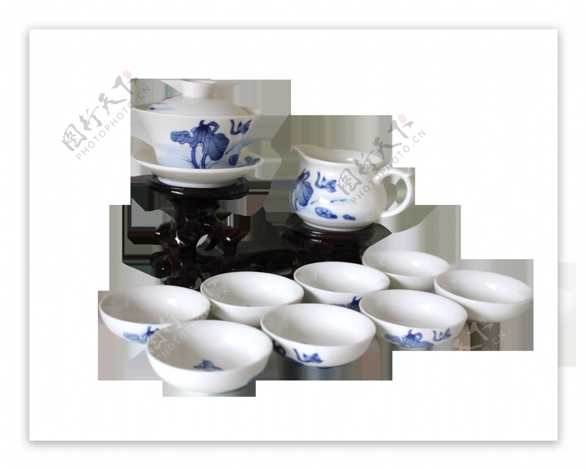 清新雅致蓝色花纹茶具产品实物