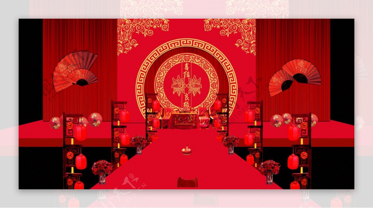 中式婚礼舞台背景布置