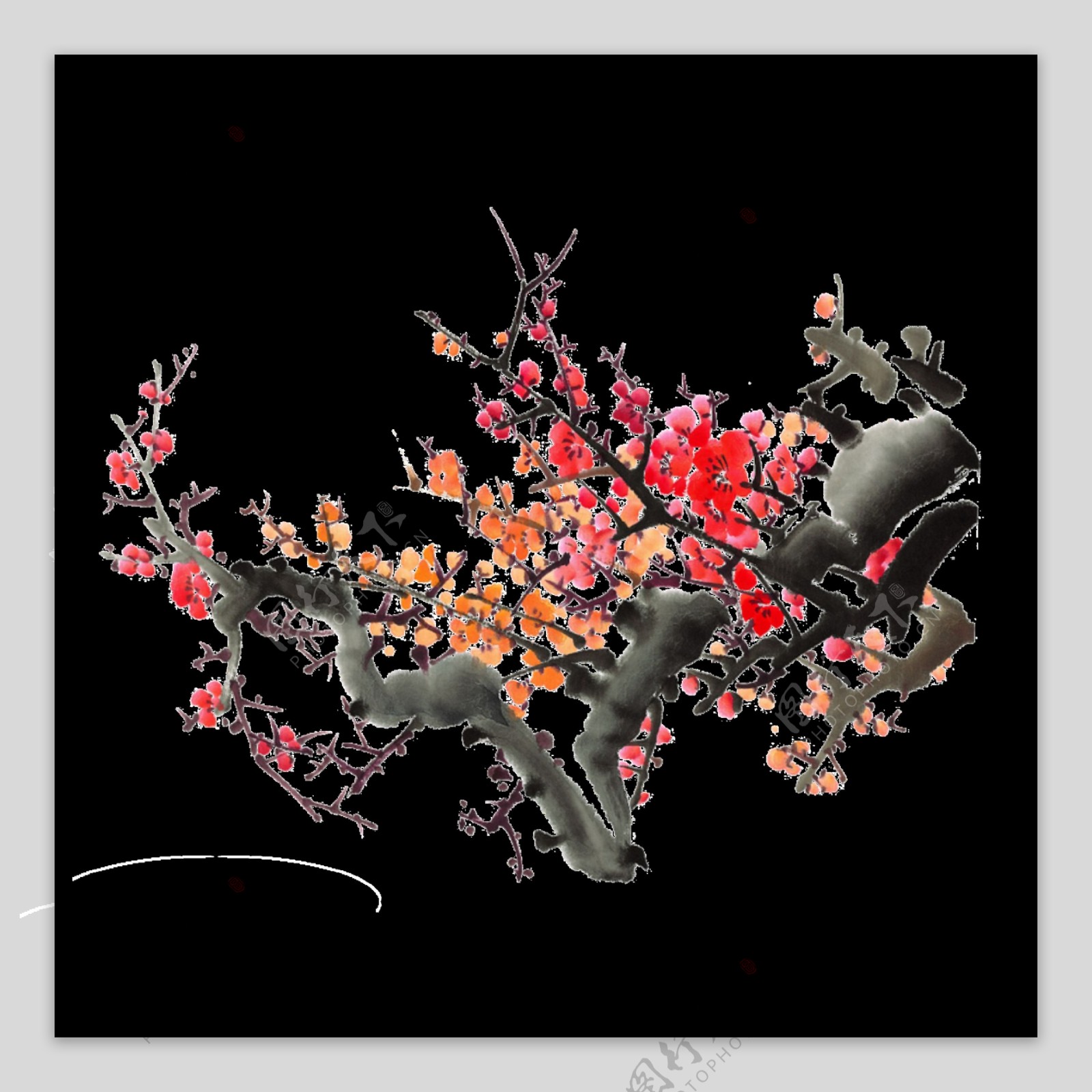 水墨中国风彩绘梅花元素
