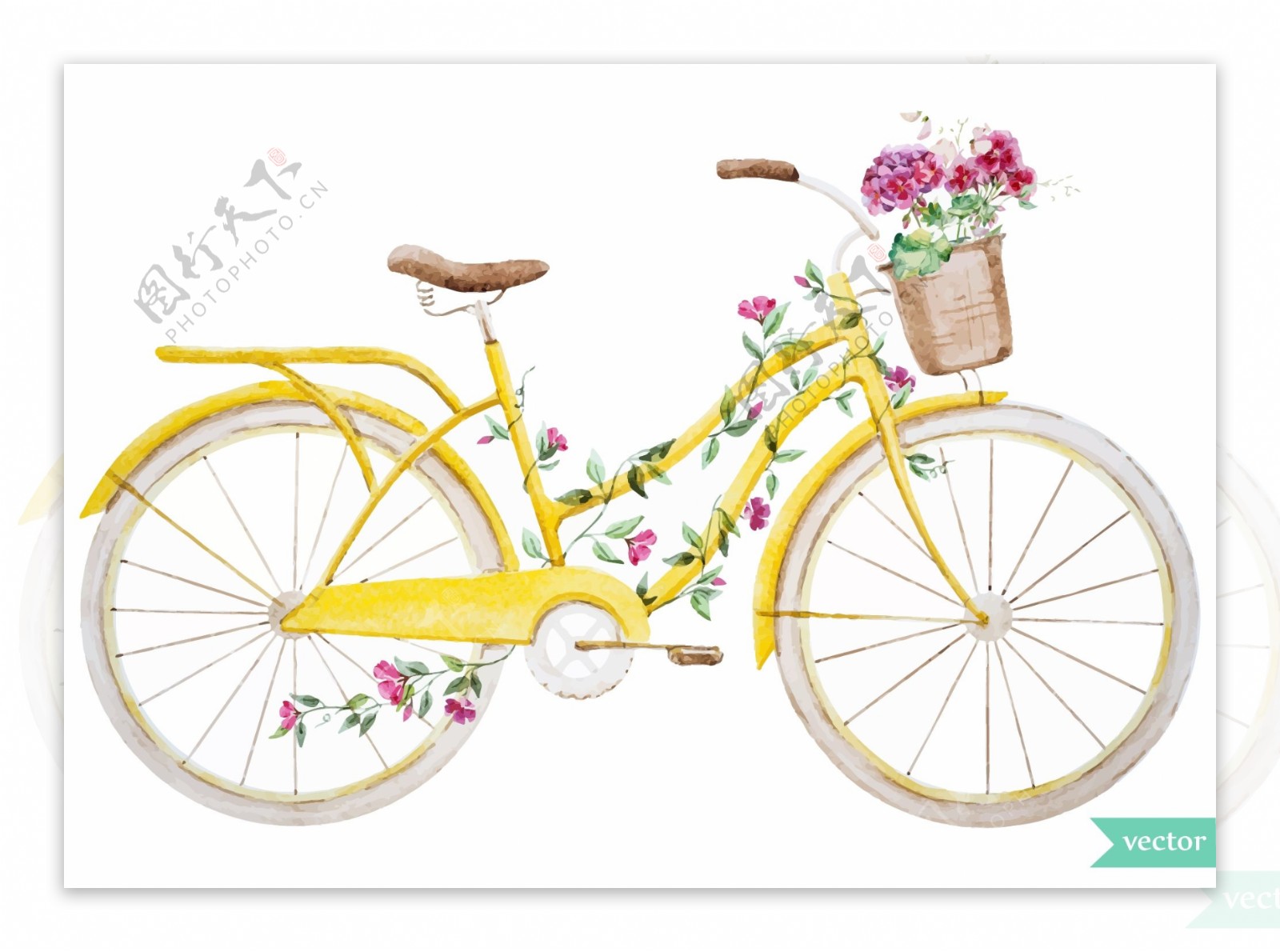 水彩绘清新的自行车插画