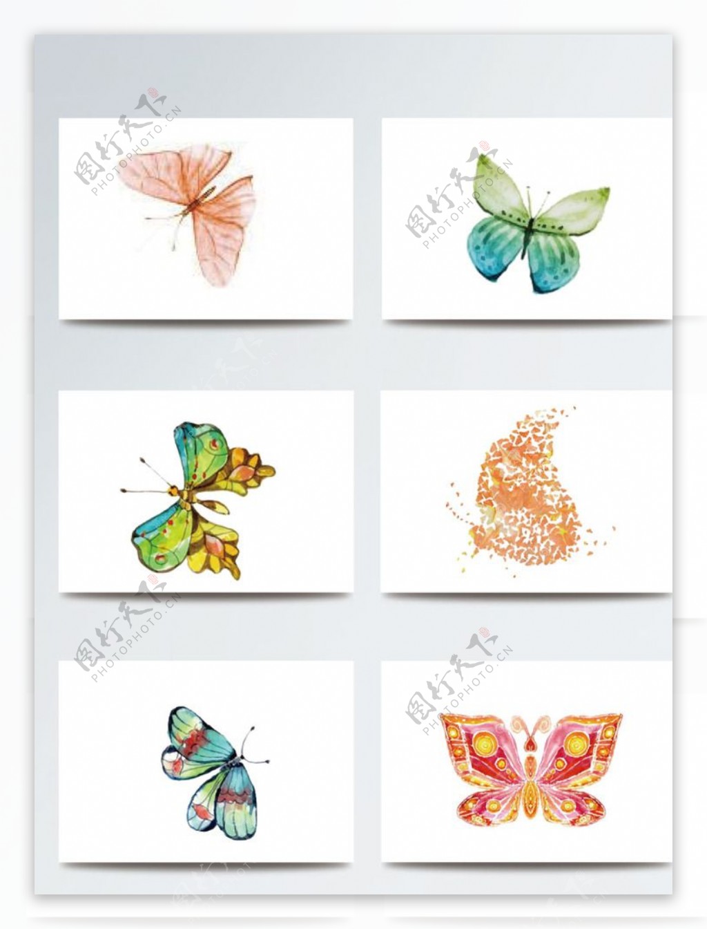 彩色平面蝴蝶矢量手绘素材