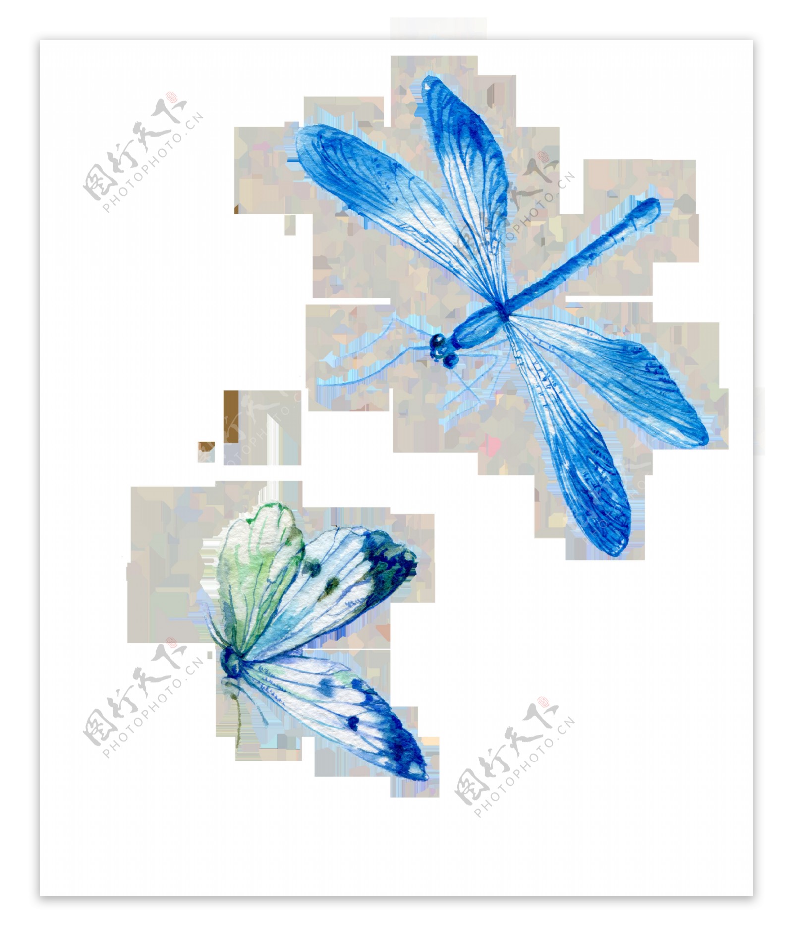 手绘蓝色蜻蜓PNG透明素材