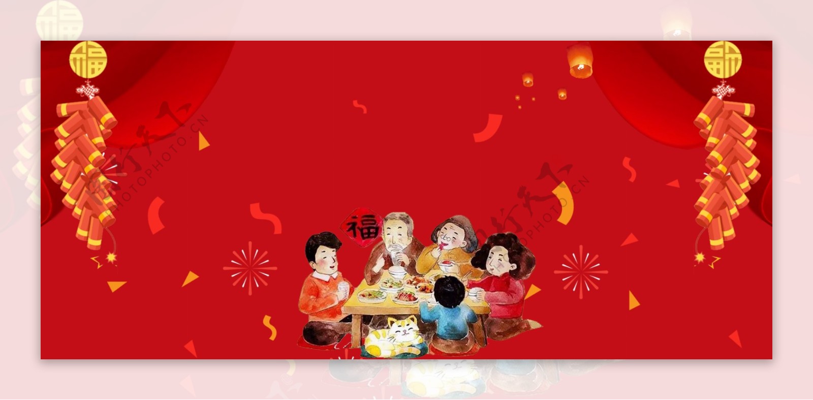 新年年夜饭除夕传统节日banner背景