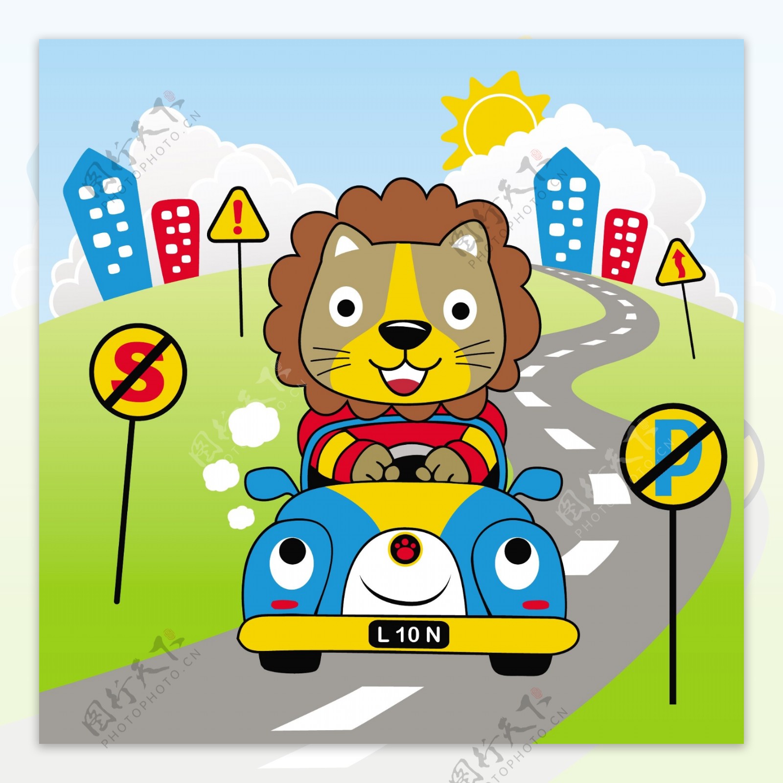 可爱小狮子开车车卡通动漫图
