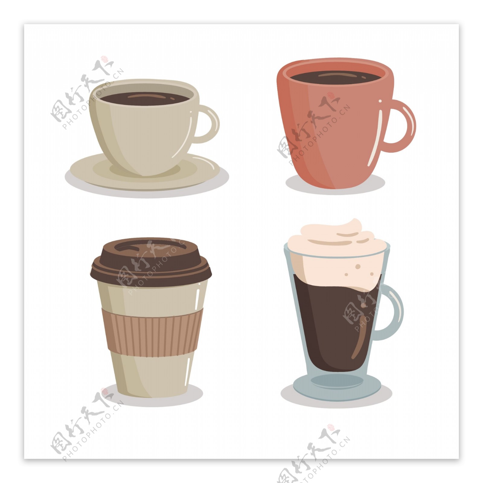 4款不同的咖啡杯插画元素