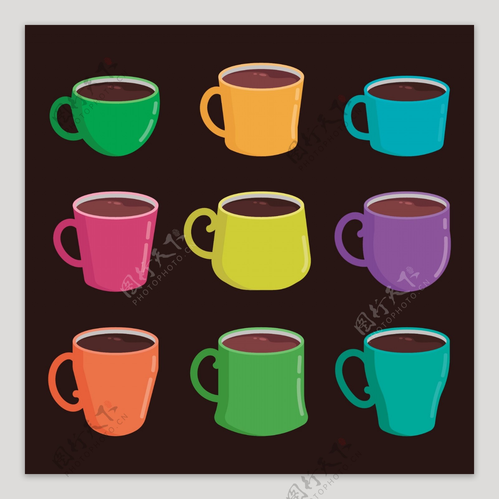 9款彩色咖啡杯插画矢量元素