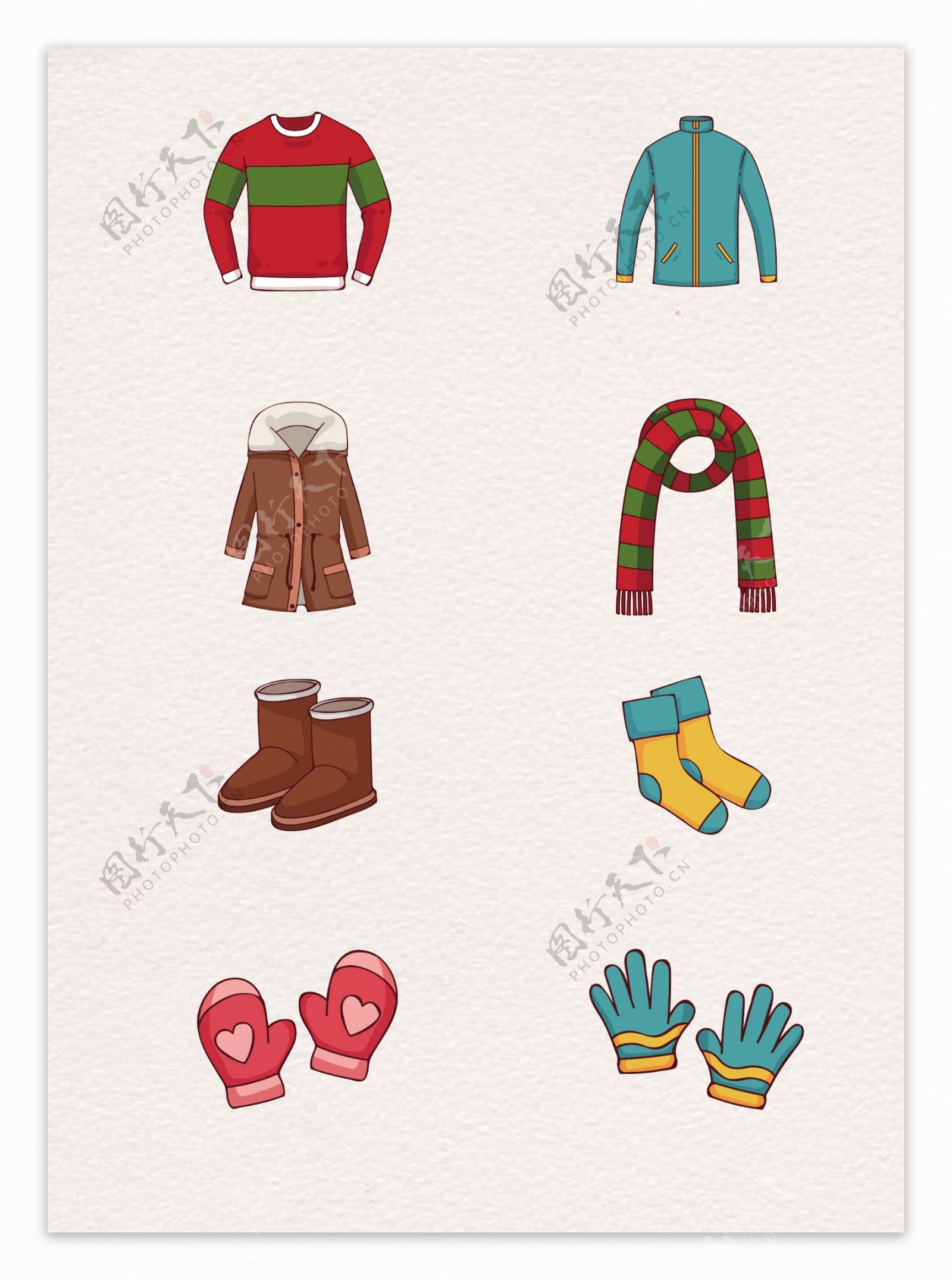 8组彩绘冬季服饰矢量图