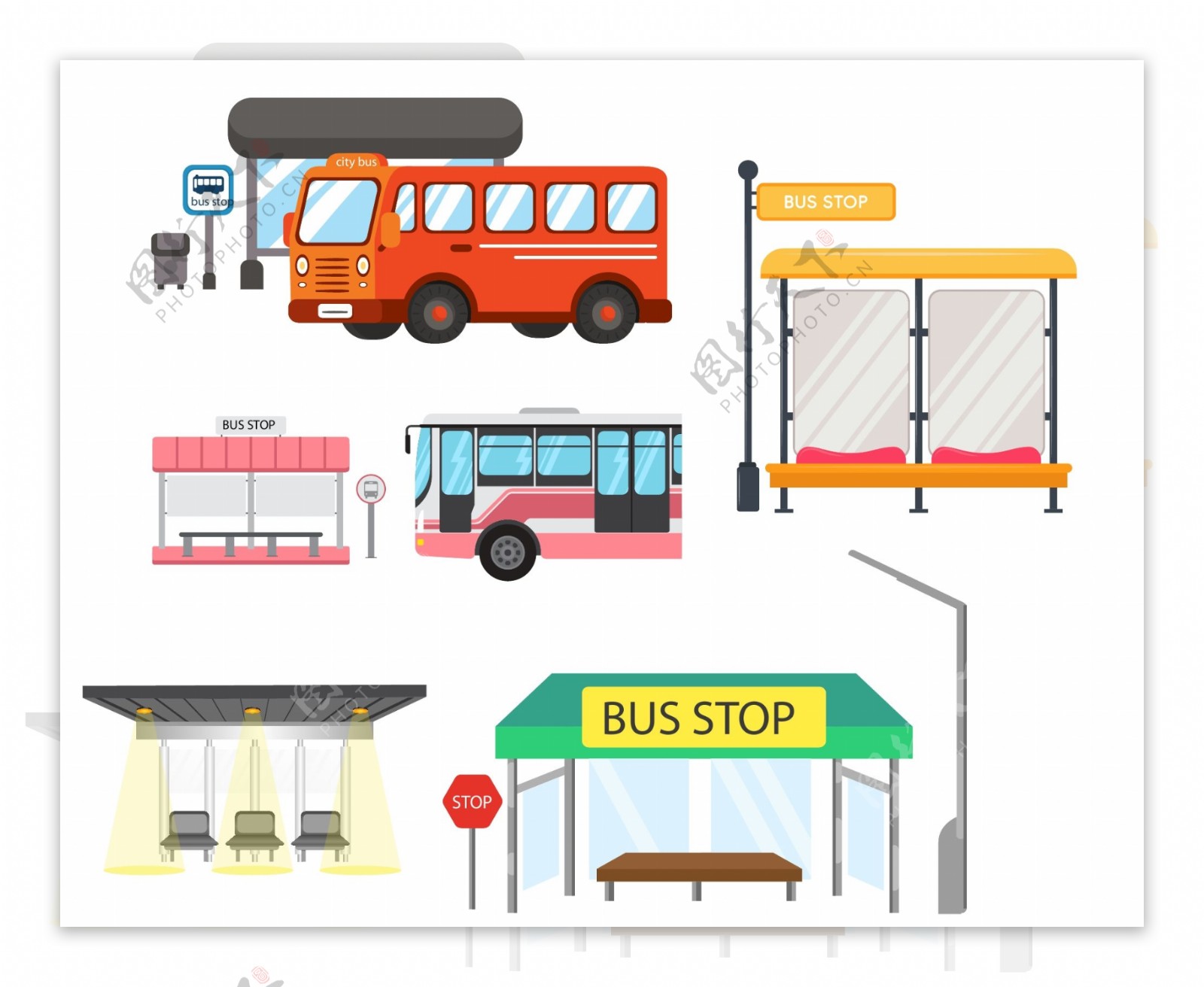 卡通的公交车和站台素材
